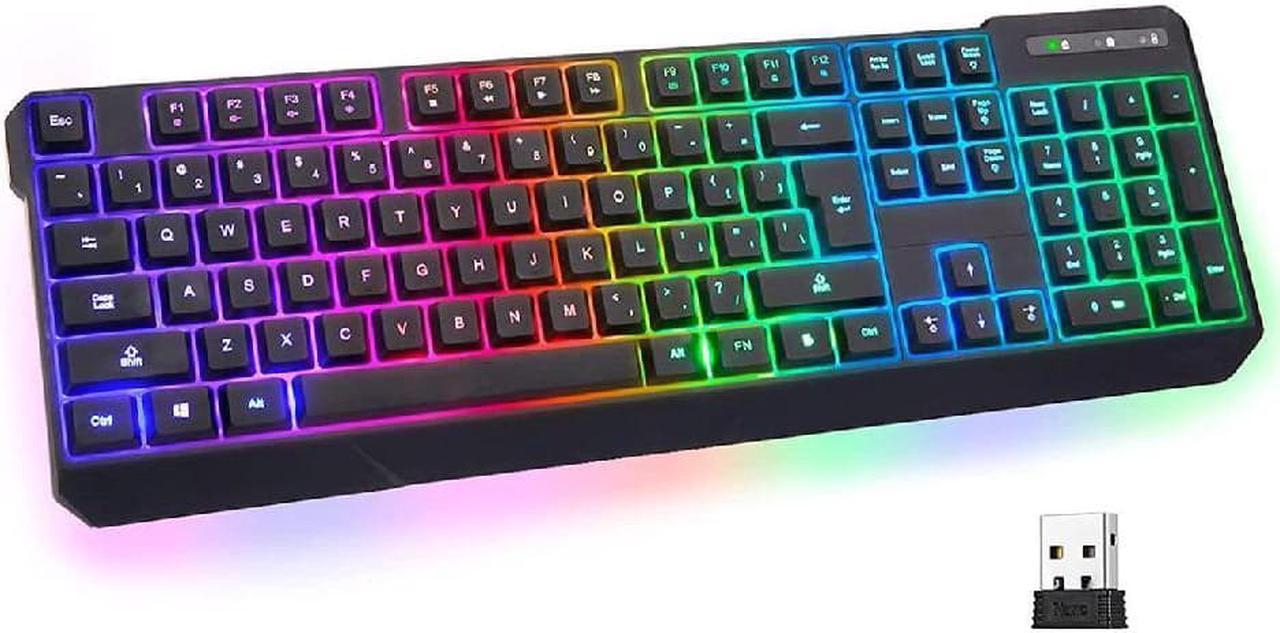 Corn  Wireless Gaming Keyboard RGB New 2023 Version - Long-Lasting Rechargeable Battery - Quick and Quiet Typing - Water Resistant Backlit Wireless Keyboard for PC PS5 PS4 Xbox One Mac - Black