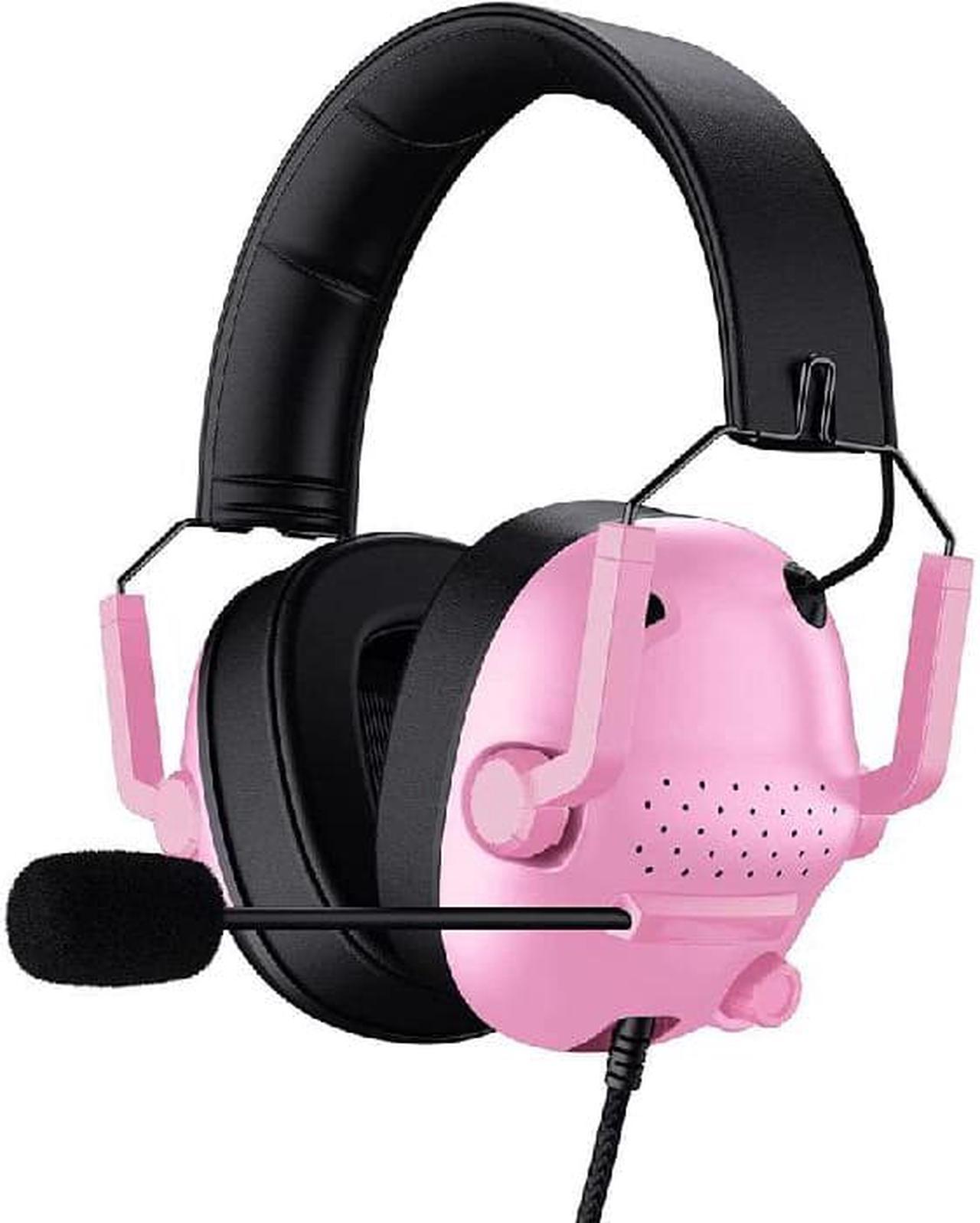 SG500 Gaming Headset for PS5 PS4 Xbox, Surround Sound Headset with Noise Canceling Microphone - Detachable Memory Foam Ear Pads Portable Foldable Headphones for PC Switch Laptop - Pink