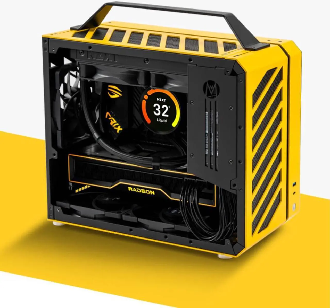 Main image of C26 Yellow Portable MINI Computer Case (Support MATX/ITX Motherboard/A4 Aluminum/Side-Opening Glass Side Through) Type-C + USB3.0