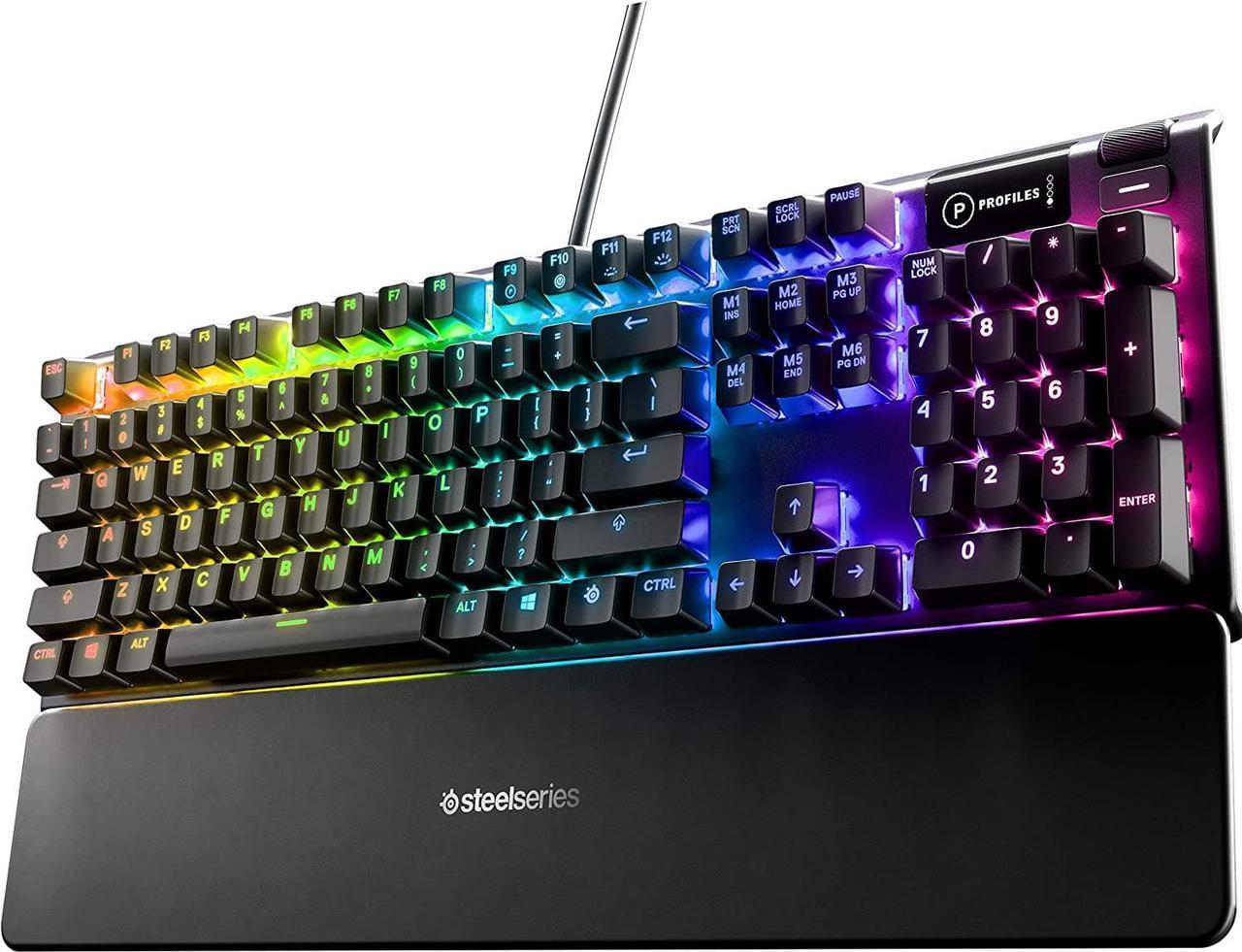 SteelSeries Apex 5 Hybrid Mechanical Gaming Keyboard  Per-Key RGB Illumination  Aircraft Grade Aluminum Alloy Frame  OLED Smart Display (Hybrid Blue Switch)