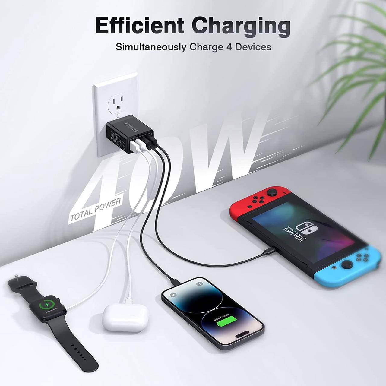 Alt view image 2 of 7 - 30W USB A Wall Charger Block, 2-Pack 4Port QC Fast Power Adapter, USB Charging Brick Cube Plug for iPhone 11/12/13/14/Pro Max, XS/XR/X, iPad/AirPods Pro, Samsung, Google, Tablet, Androids(Black)