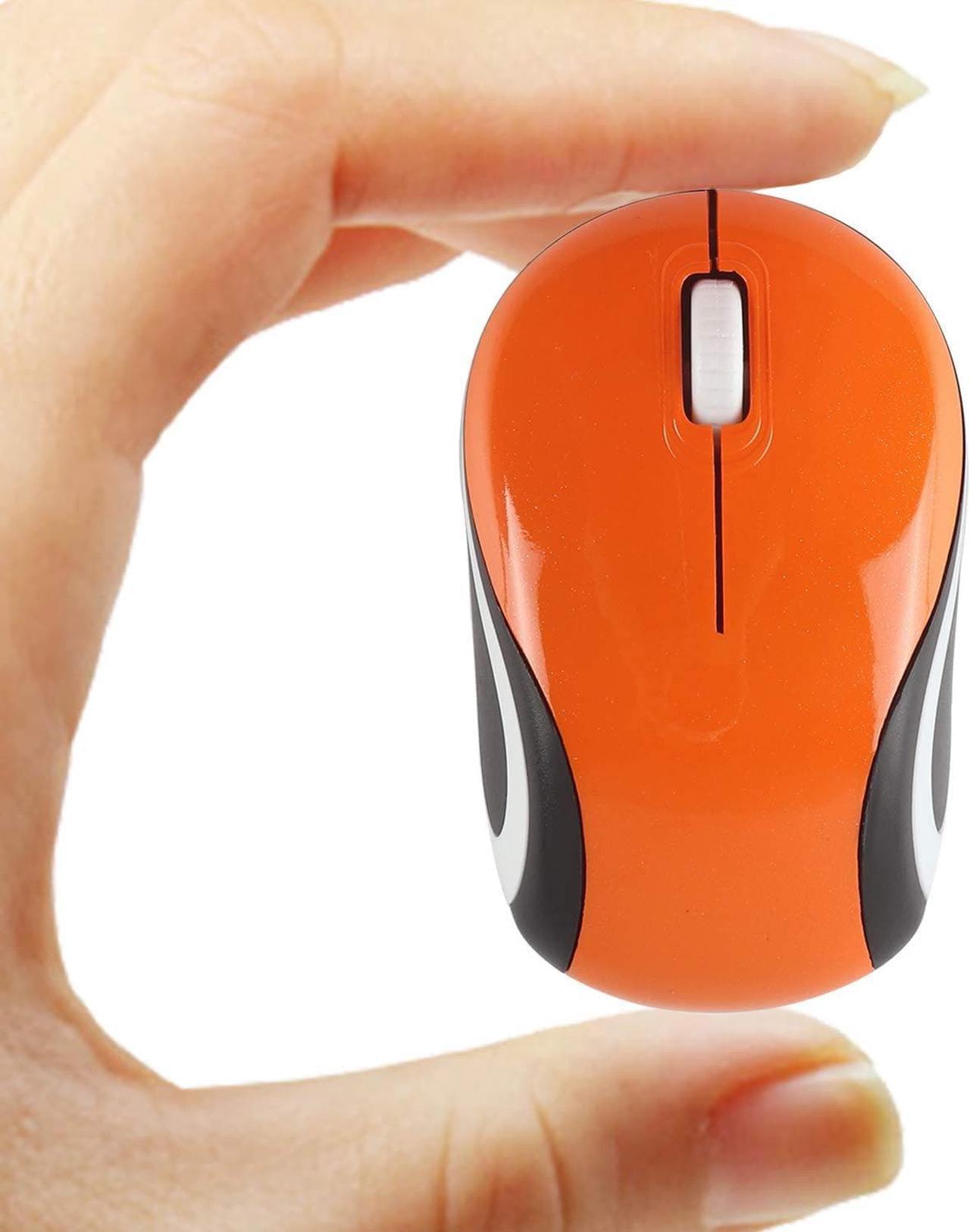 Mini Small Wireless Mouse for Travel Optical Portable Mini Cordless Mice with USB Receiver for PC Laptop Computer (Orange)