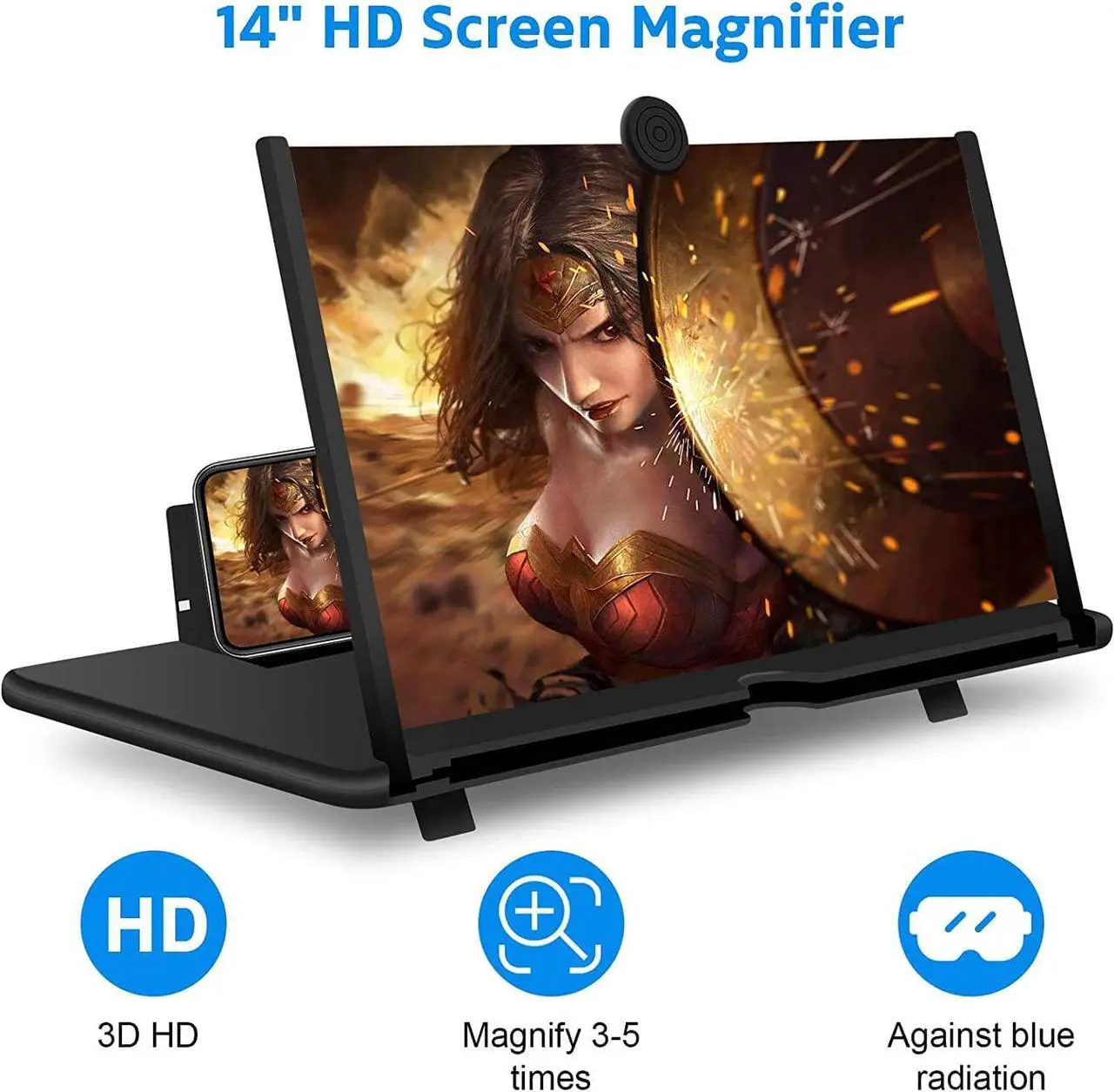 Alt view image 2 of 5 - Screen Magnifier for Cell Phone  14" 3D HD Magnifying Screen Enlarger Projector, Magnifying Projector Screen Enlarger with Folding Stand Holder for Movies Videos and Gaming