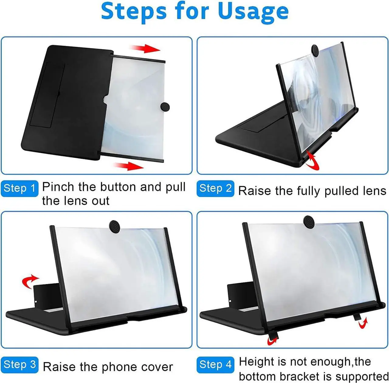 Alt view image 4 of 5 - Screen Magnifier for Cell Phone  14" 3D HD Magnifying Screen Enlarger Projector, Magnifying Projector Screen Enlarger with Folding Stand Holder for Movies Videos and Gaming
