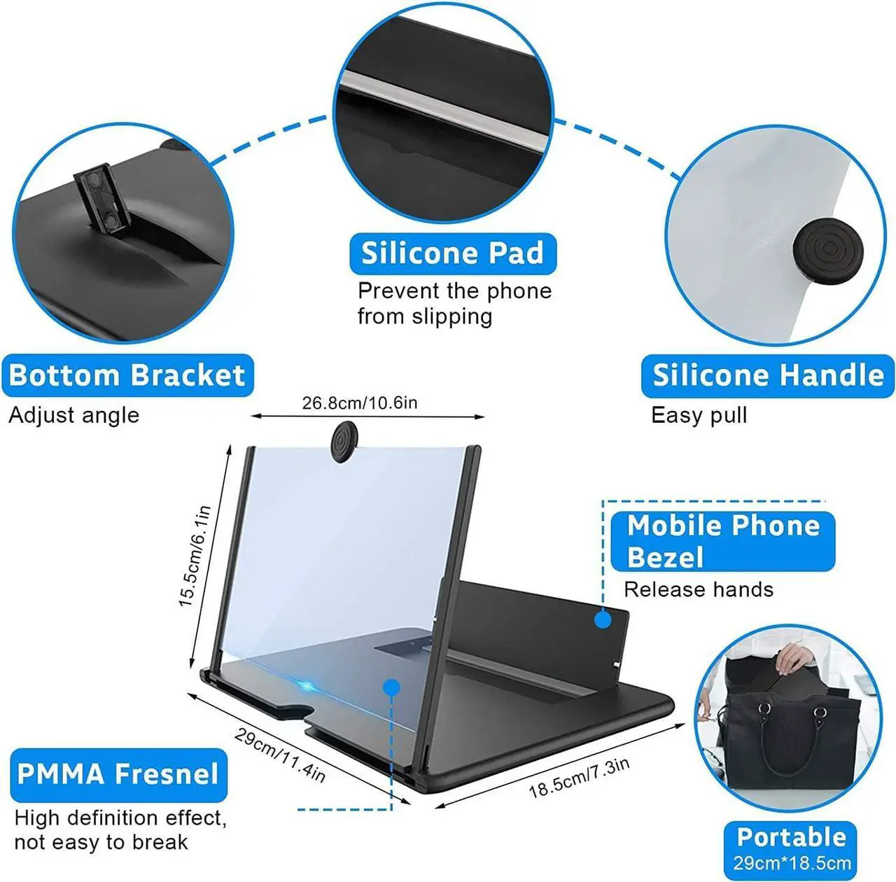 Alt view image 3 of 5 - Screen Magnifier for Cell Phone  14" 3D HD Magnifying Screen Enlarger Projector, Magnifying Projector Screen Enlarger with Folding Stand Holder for Movies Videos and Gaming