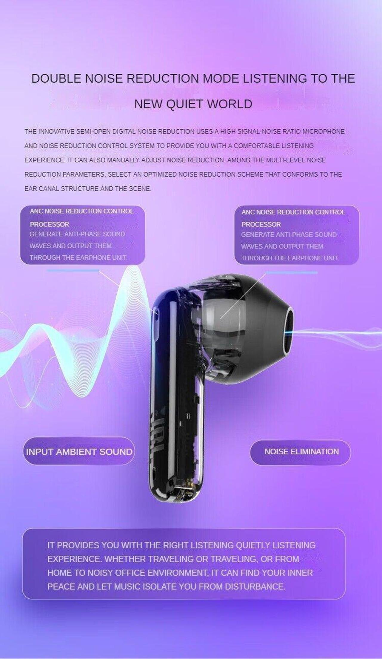 Alt view image 5 of 7 - JBL Tune Flex Ghost Edition TWS Bluetooth In-Ear Headphones Wireless Active Noise Cancelling Earbuds White