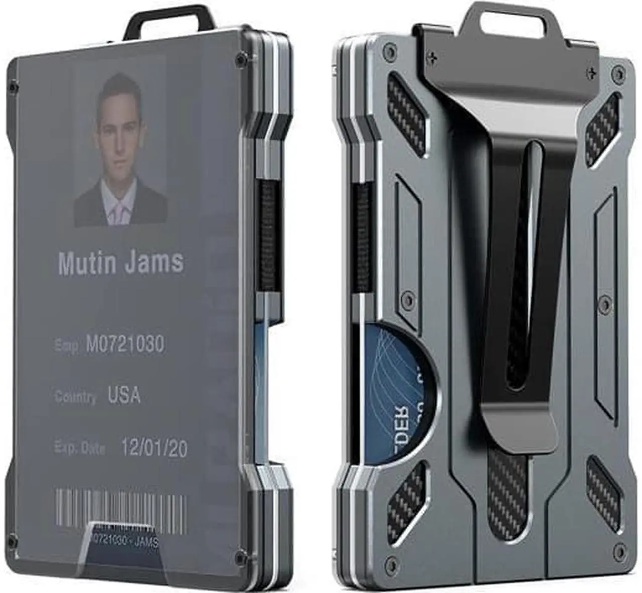 Main image of Wallet For Men - Slim Aluminum Metal Money Clip with 1 Clear window ID Badge Holder, RFID Blocking, Holds up 15 Cards with Cash Clip. Ultra-Thin Minimalist Wallet