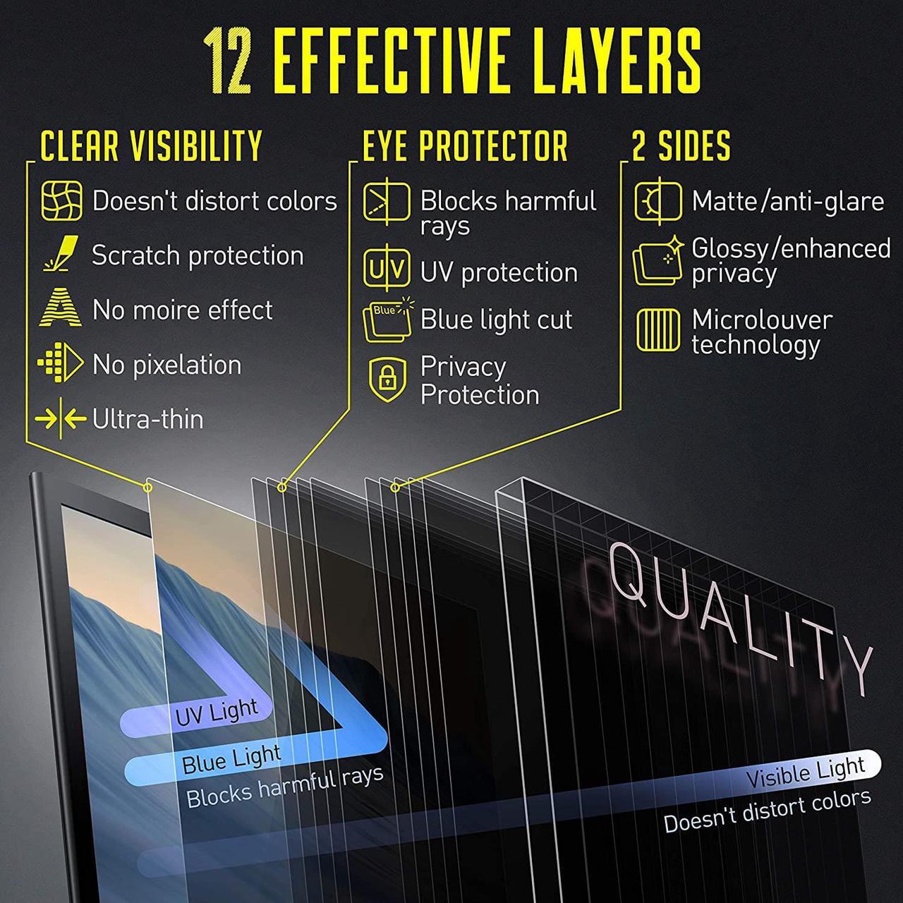 Alt view image 5 of 6 - Computer Privacy Screen Protector Filter 27 inches for Widescreen Computer Monitor  Date Protection for Desktop Laptop Security  Anti-Glare, Anti-Scratch, Blocks 96% UV 27" 16:9