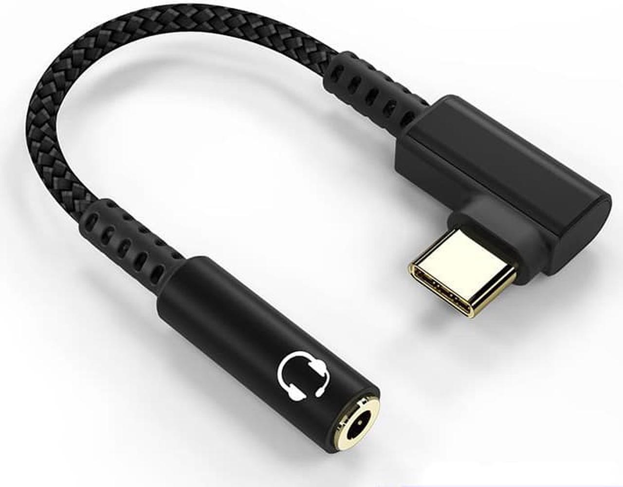 USB C to 3.5mm Audio Headphone Adapter USB Type C to Aux Female Headphone Jack Adapter Hi-Res DAC Dongle Cable for Samsung Galaxy S21 S20 Ultra, Pixel 4 3 2 XL, iPad Pro and More Black 90 Degree