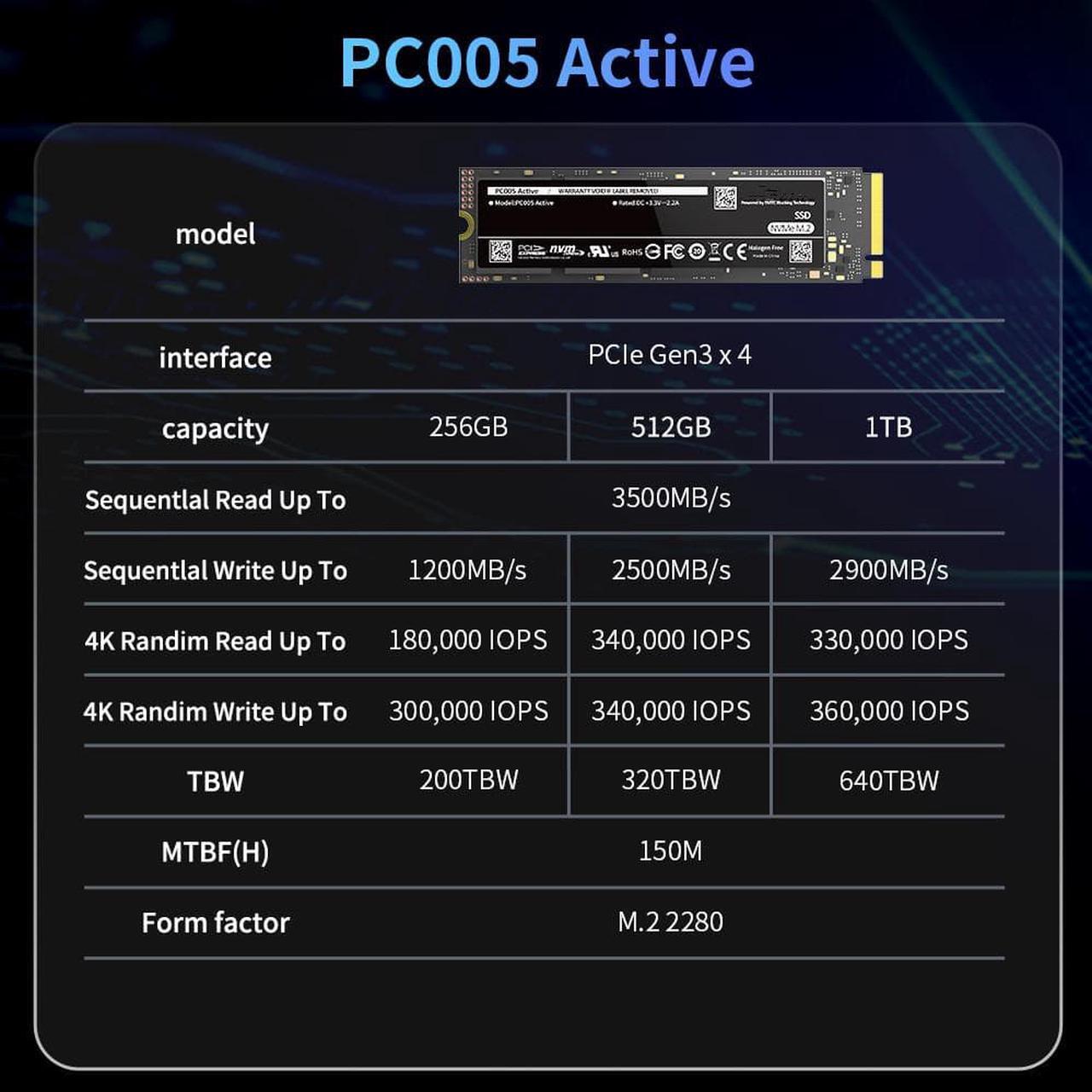 Alt view image 3 of 6 - CORN PC005 Active SSD NVME M.2 2280 1TB 256GB 512GB For Desktop PC Laptop PS5 Gen3 Internal Hard Disk Support PCIE3.0