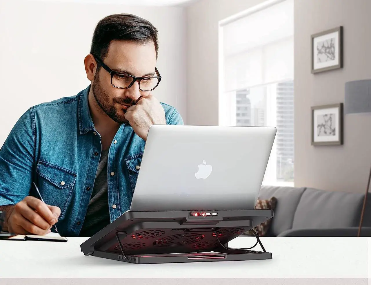 Alt view image 7 of 7 - Laptop Cooler, Laptop Cooling Pad with 5 Quiet Fans for 12-17.3 Inch Laptop, Cooler Pad with LED Light, Dual 2 USB Ports, Adjustable Mount Stand Height Angle (5 Fans) Red