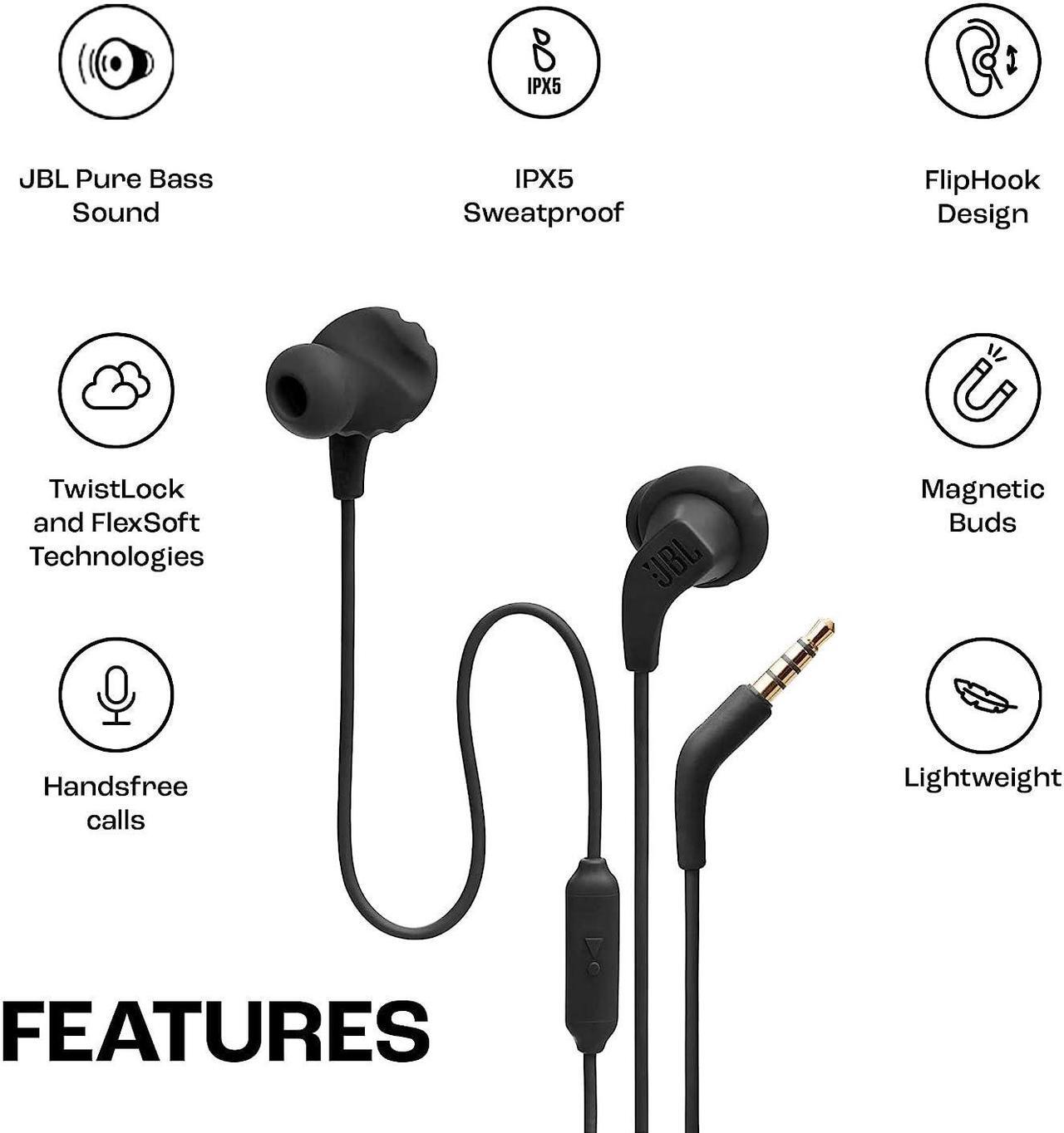 Alt view image 2 of 6 - JBL Endurance Run 2, Sports in Ear Wired Earphones with Mic, Pure Bass, Waterproof , Flexsoft eartips, Magnetic Earbuds, Fliphook & TwistLock Technology with Voice Assistant Support for Mobiles