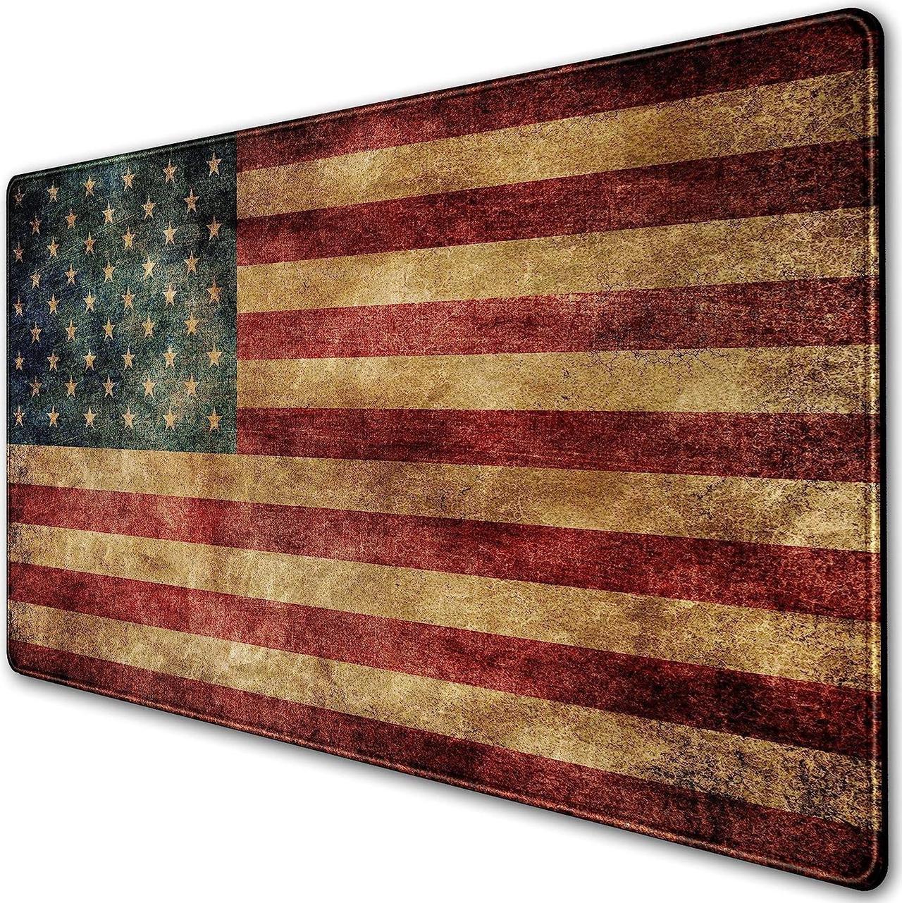 Desk Mat, Extended Gaming Mouse Pad, Large Keyboard Mouse Mat XXL, American Flag Full Desktop Mousepad with Stitched Edges & Non Slip Rubber Base Mice Pad for Office and Home 31.5"x15.75"