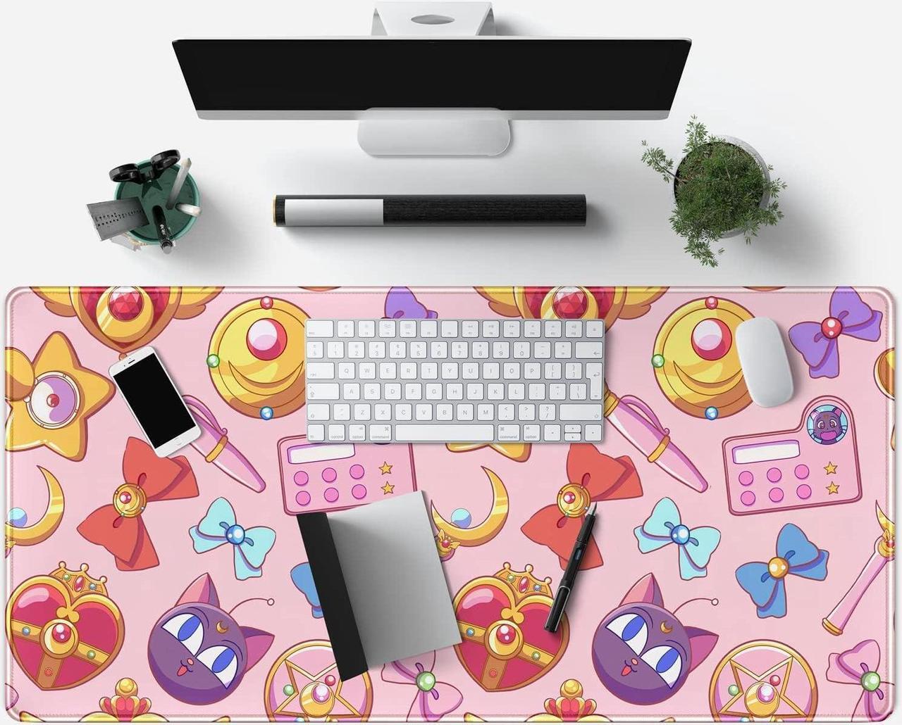 Alt view image 4 of 6 - Desk Mat Cute Kawaii Desk Accessories Girls Extended Gaming Mouse Desk Pad Decorations for Women Office Keyboard Mousepad Mat31.5x15.75in, Stitched Edge Non-Slip Bottom Large Mouse Pad for Desk