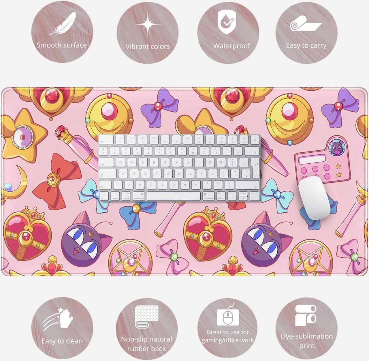 Alt view image 6 of 6 - Desk Mat Cute Kawaii Desk Accessories Girls Extended Gaming Mouse Desk Pad Decorations for Women Office Keyboard Mousepad Mat31.5x15.75in, Stitched Edge Non-Slip Bottom Large Mouse Pad for Desk