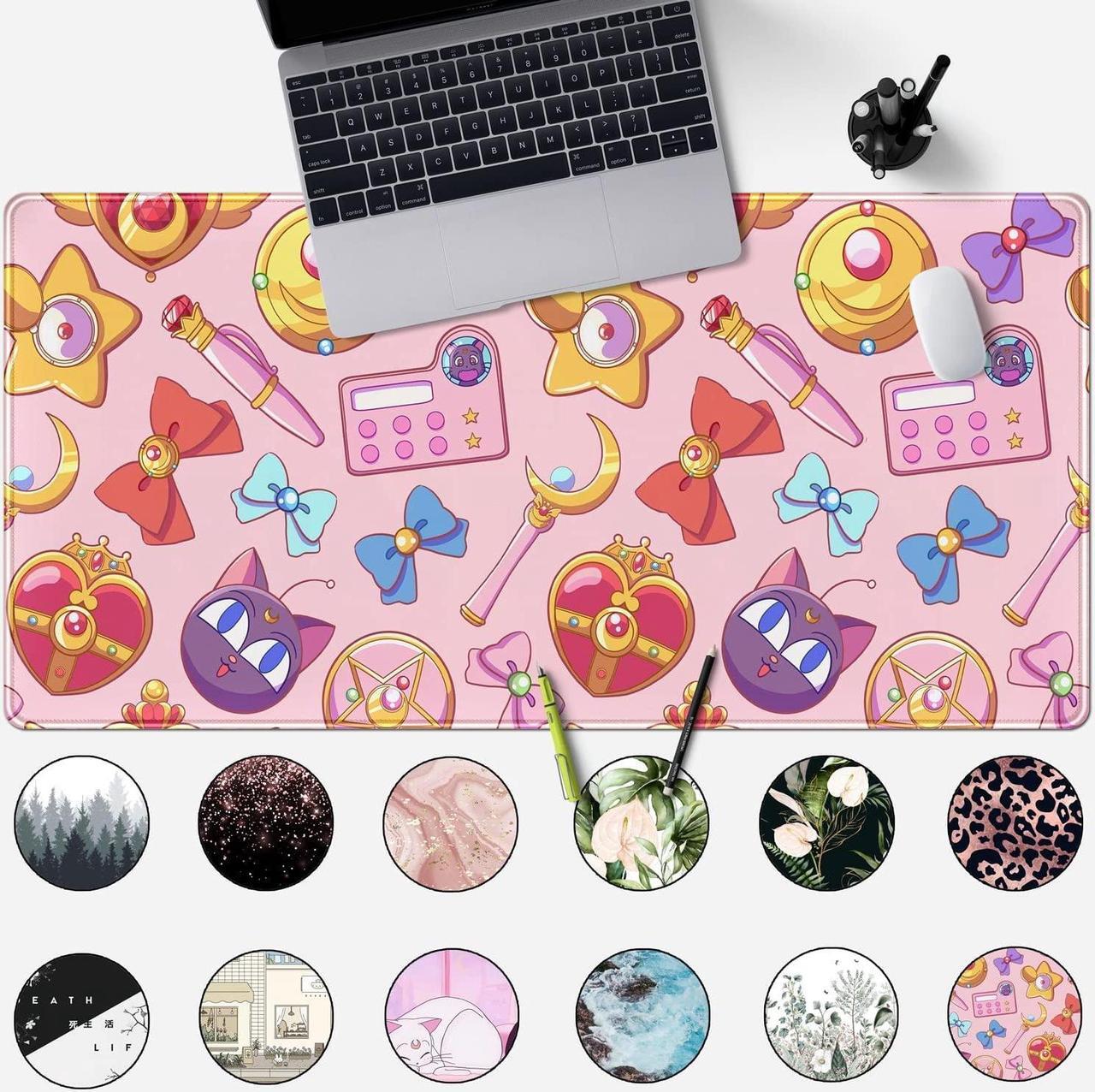 Alt view image 2 of 6 - Desk Mat Cute Kawaii Desk Accessories Girls Extended Gaming Mouse Desk Pad Decorations for Women Office Keyboard Mousepad Mat31.5x15.75in, Stitched Edge Non-Slip Bottom Large Mouse Pad for Desk