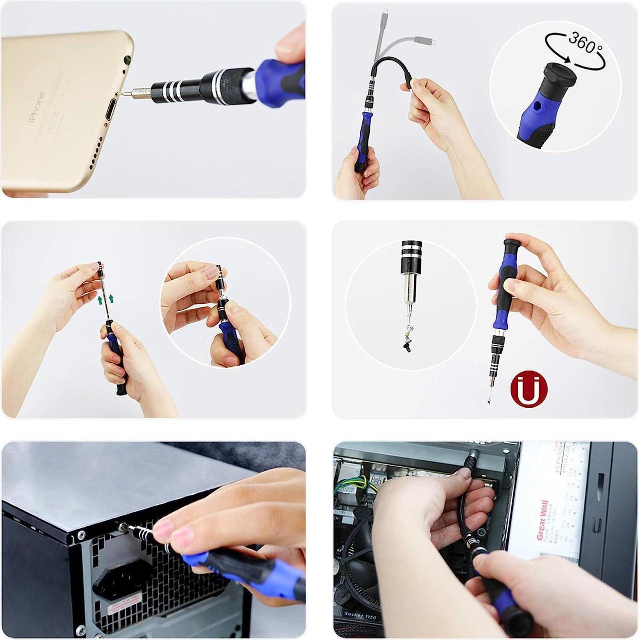 Alt view image 4 of 7 - 140 in 1 Precision Screwdriver Set, Professional Computer Laptop Repair Tool Kit, Electronics Repair Tool with 120 Magnetic Bits, Compatible for Macbook, iPhone, Game Console, Tablet