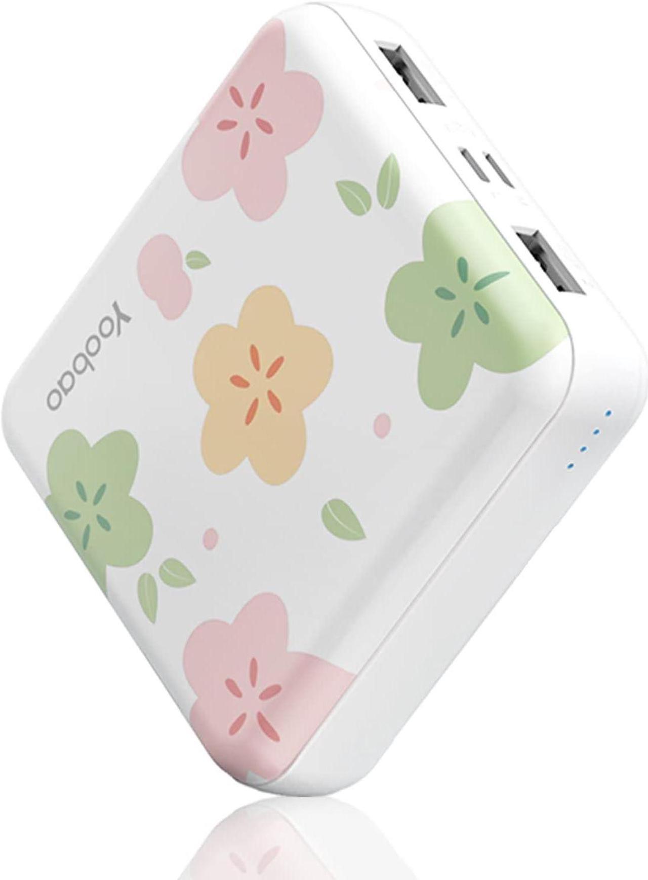 Yoobao Portable Charger 10000mAh Cute Power Bank for Girls Mini Fast Charging Compact Battery Pack with Dual USB Output & Dual Inport (2.1A Type-C and 8-Pin Input),Compatible with iPhone,iPad Flower