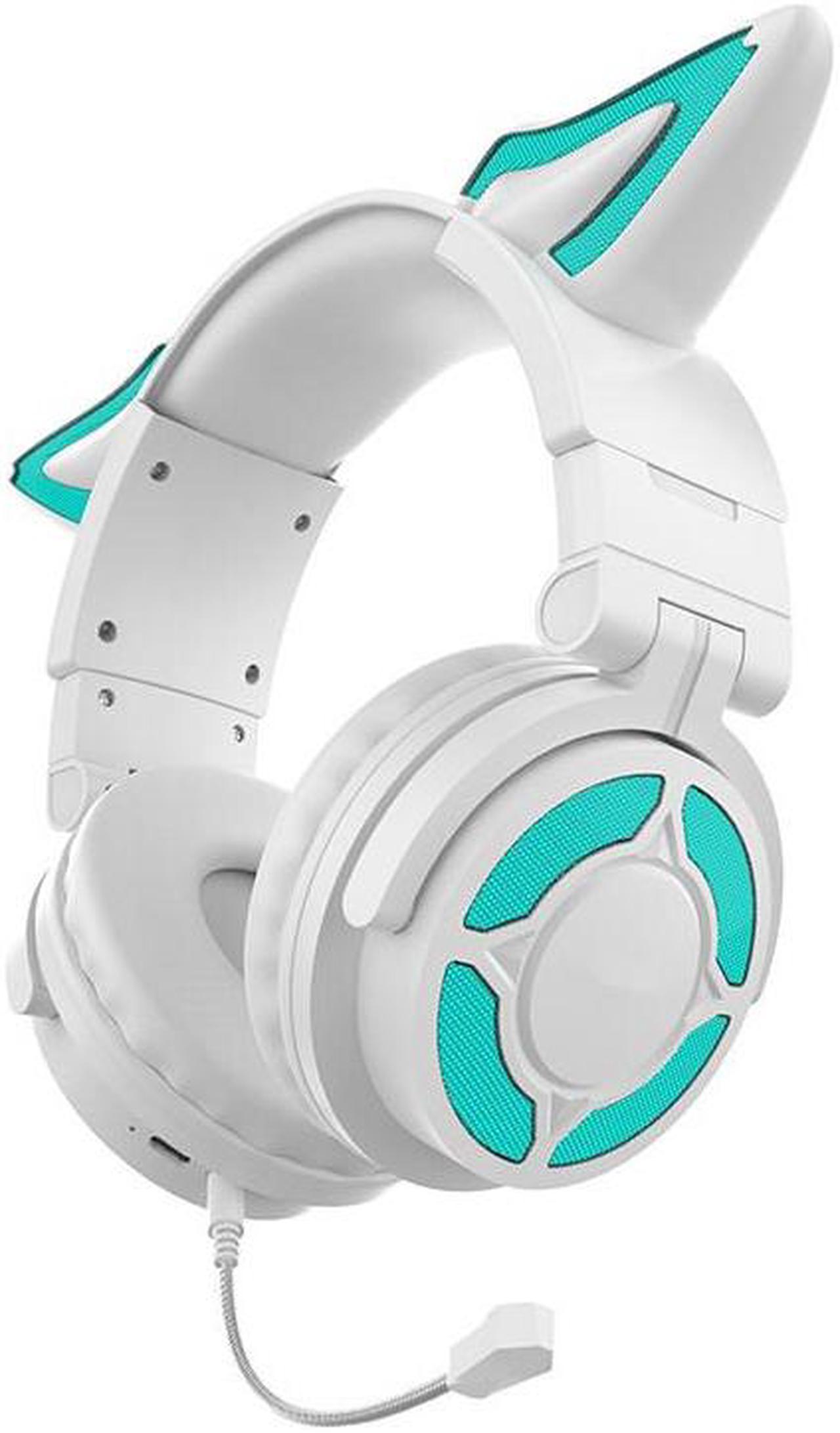 CORN Wireless Bluetooth 5.3 Headset Fox Cat Ear Headphones Luminescence Esports Game Live Big EarMask APP Intelligence Earphones White