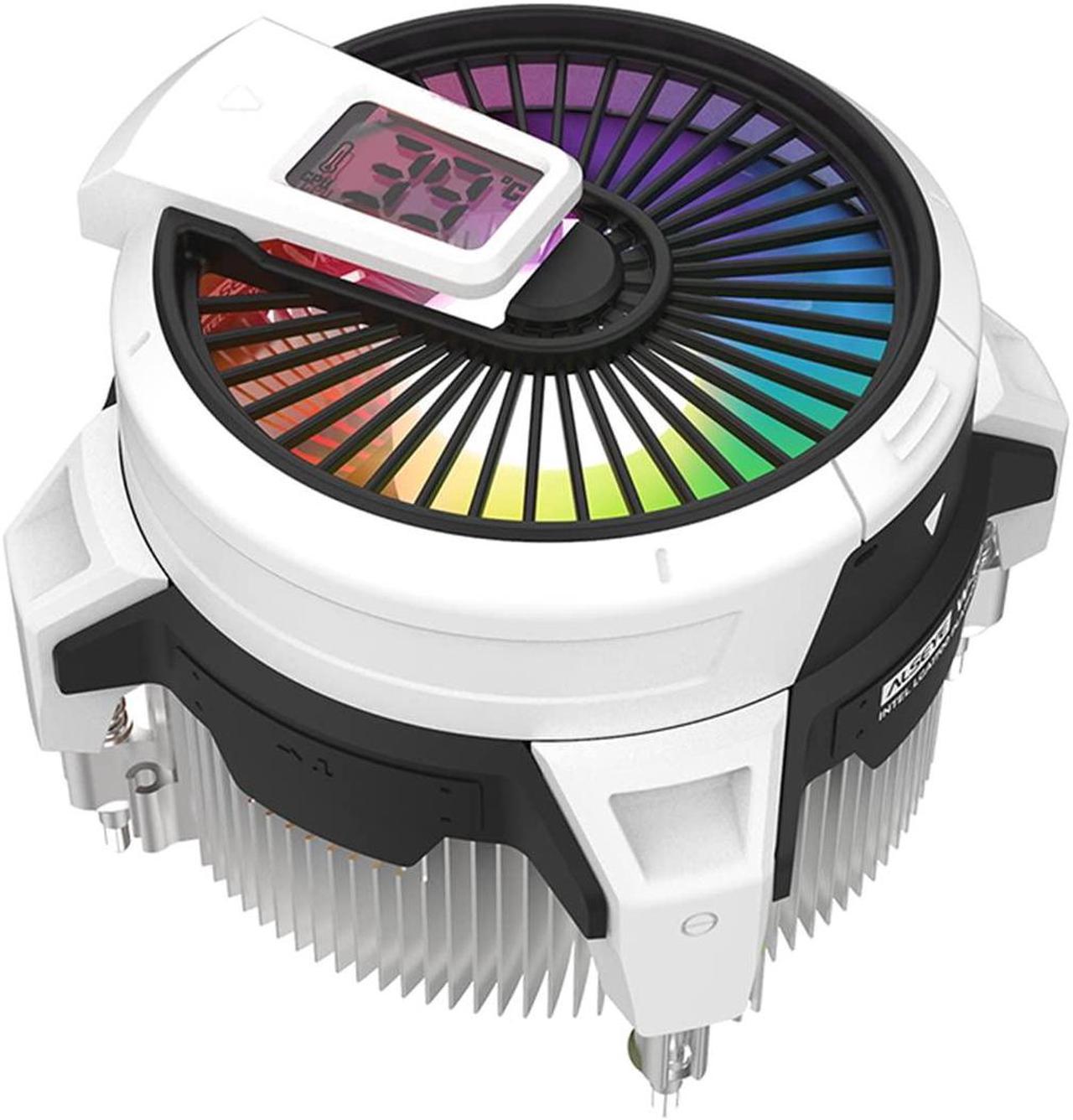 White CPU Cooler, Temperature Displayed CPU Cooler for Small Size PC Case with Powerful 90mm ARGB Lighting Fan and 40mm High-Performance Heat Column Inside (AMD Version)