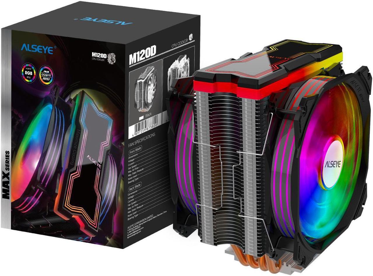 ALSEYE Max M120D CPU Air Cooler, CPU Cooler Radiator Comes with Dual ARGB & PWM 120mm Max Series Fans, Compatible with Intel LGA1700 /1200 /115X /2011/2066 /1366/2011 and AMD AM4/AM3 etc. (Black)