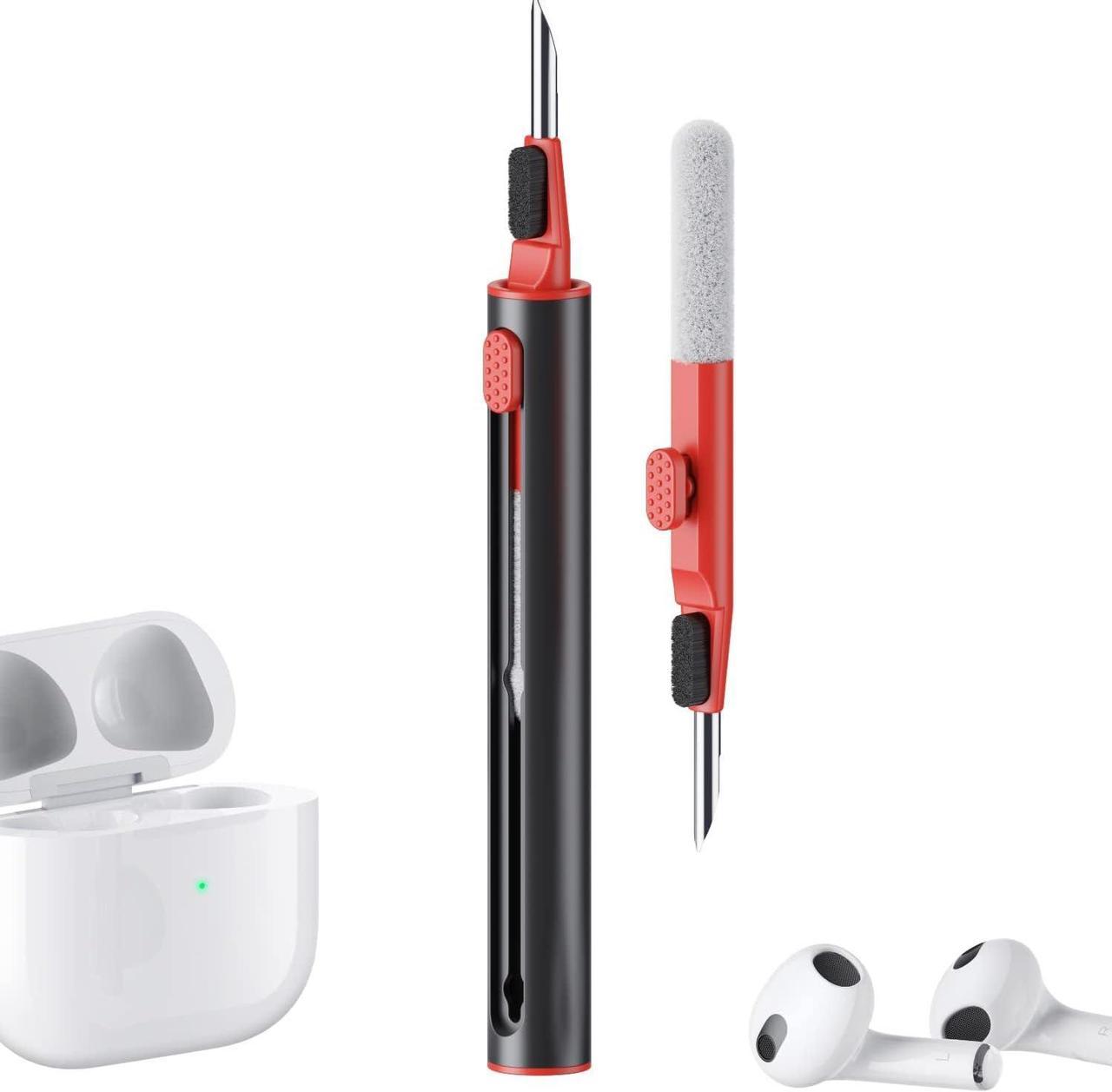 Cleaner Kit for Airpods Pro 1 2 3 Multi-Function Cleaning Pen with Soft Brush Flocking Sponge for Bluetooth Earphones Case Cleaning Tools Black