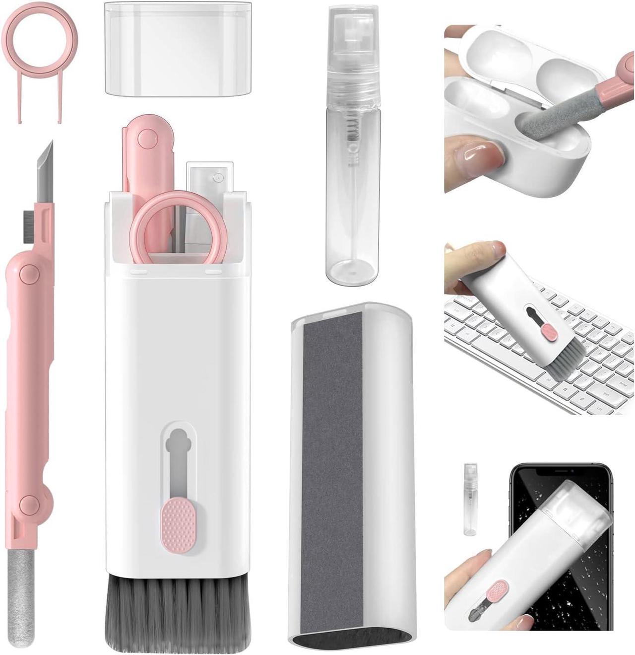 7 in 1 Electronic Cleaner Kit, Keyboard Cleaner Kit with Brush, 3 in 1 Cleaning Pen for Airpods Pro, Multifunctional Cleaning Kit for Earphone, Keyboard, Laptop, Phone, PC Monitor (Pink)