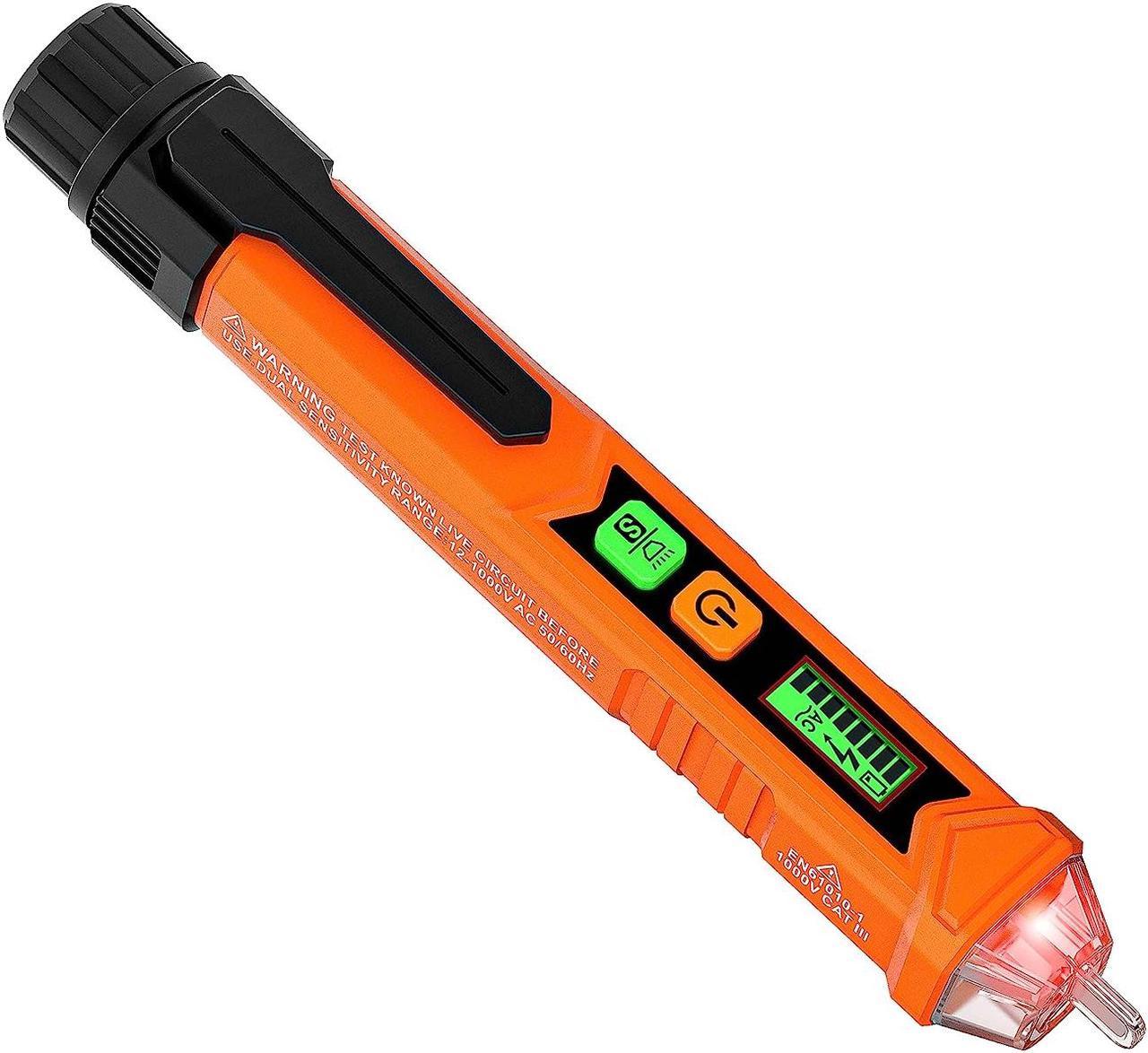 CORN Voltage Tester/Non-Contact Voltage Tester with Dual Range AC 12V-1000V/48V-1000V, Live/Null Wire Tester, Electrical Tester with LCD Display, Buzzer Alarm, Wire Breakpoint Finder-Orange