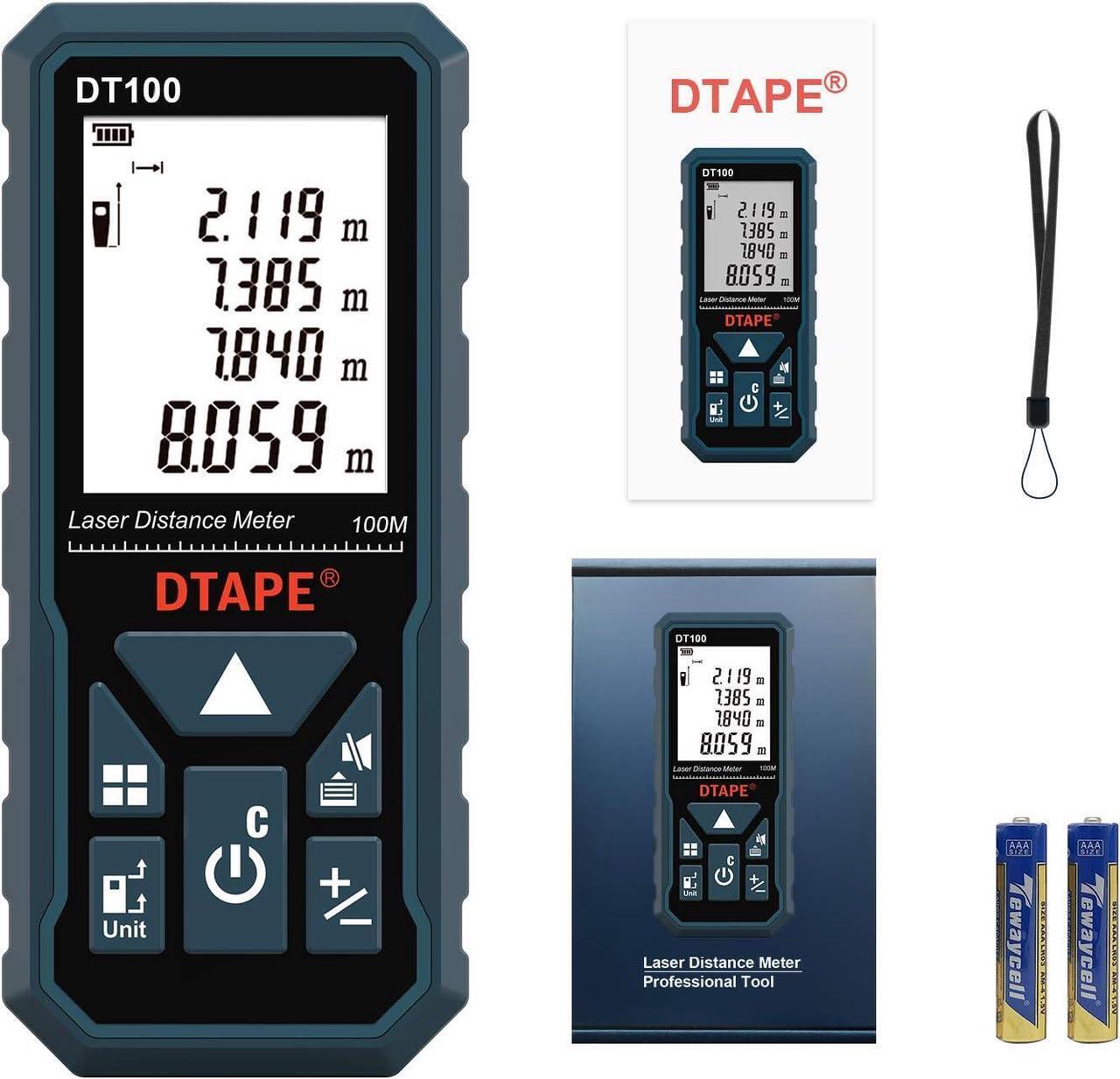 Alt view image 7 of 7 - Laser Measure 328 Feet Digital Laser Tape Measure M/in/Ft Unit Switching Backlit LCD and Pythagorean Mode, Measure Distance, Area and Volume - Hand Strap and Battery Included DT100