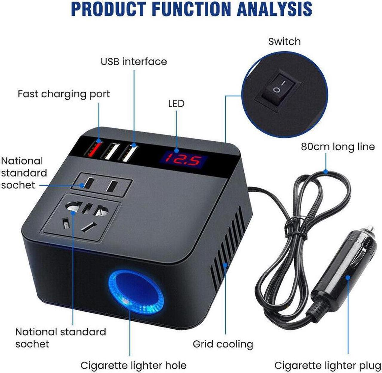 Alt view image 2 of 7 - CORN DC 12V/24V to AC 220V 50HZ Car Auto Power Pure Sine Inverter Converter Adapter Adaptor 150W USB Car Charger 150W Peak Power 1PCS