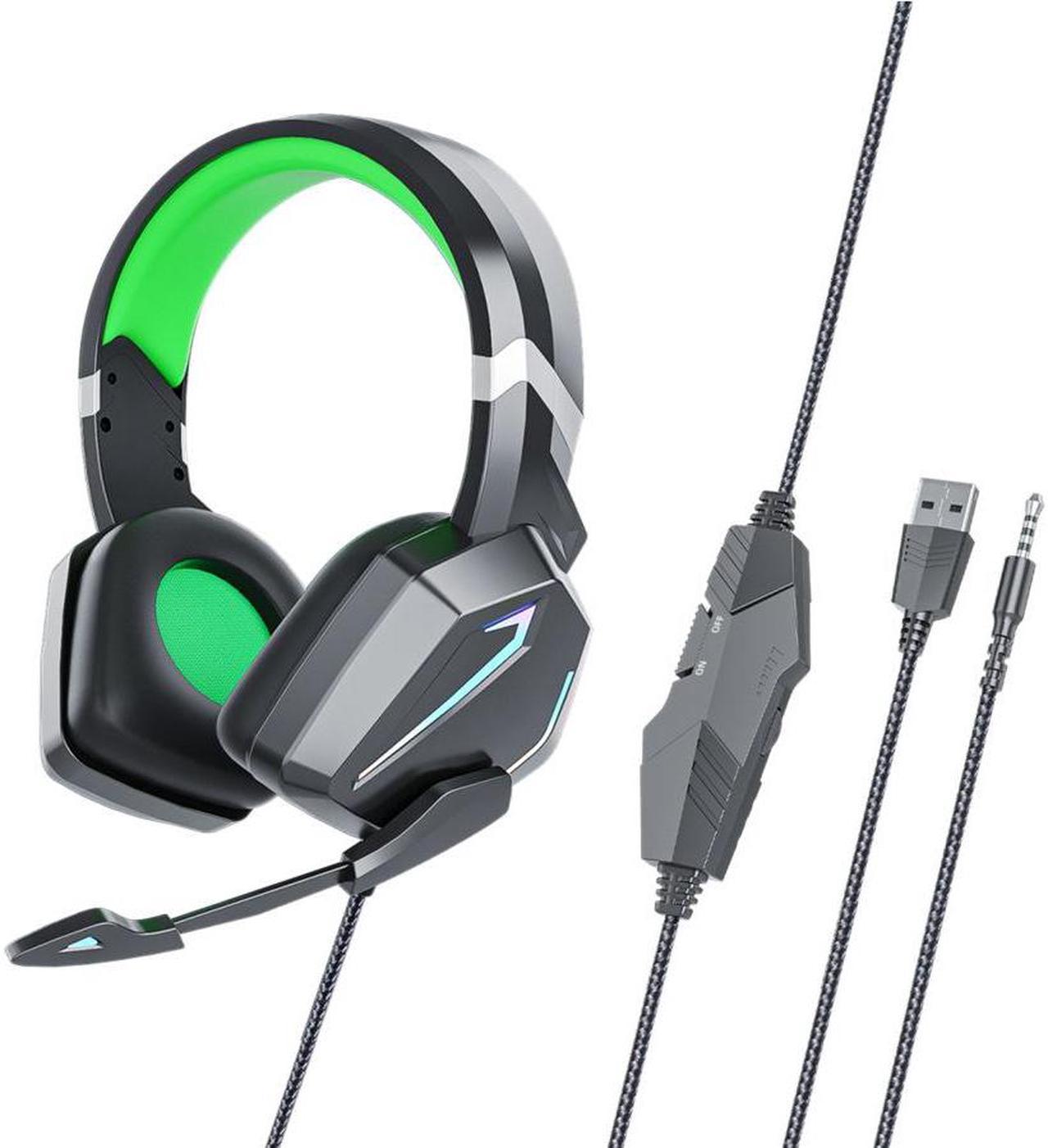 CORN Gaming Headset 3.5mm Wired Gaming Headphones For PC Headphones With Dynamic RGB Dual Streamer Lights With Microphone 40mm Speakers Green