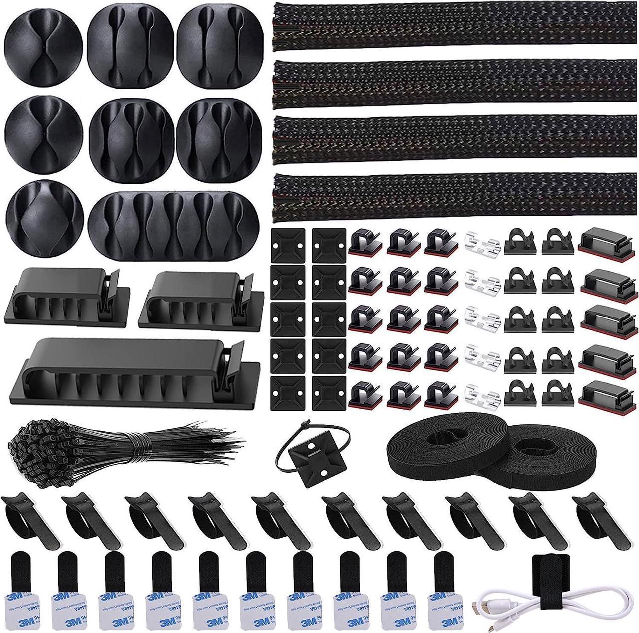 192 PCS Cable Management Kit 4 Wire Organizer Sleeve,11 Cable Holder,35Cord Clips 10+2 Roll Cable Organizer Straps and 100 Fastening Cable Ties for Computer TV Under Desk