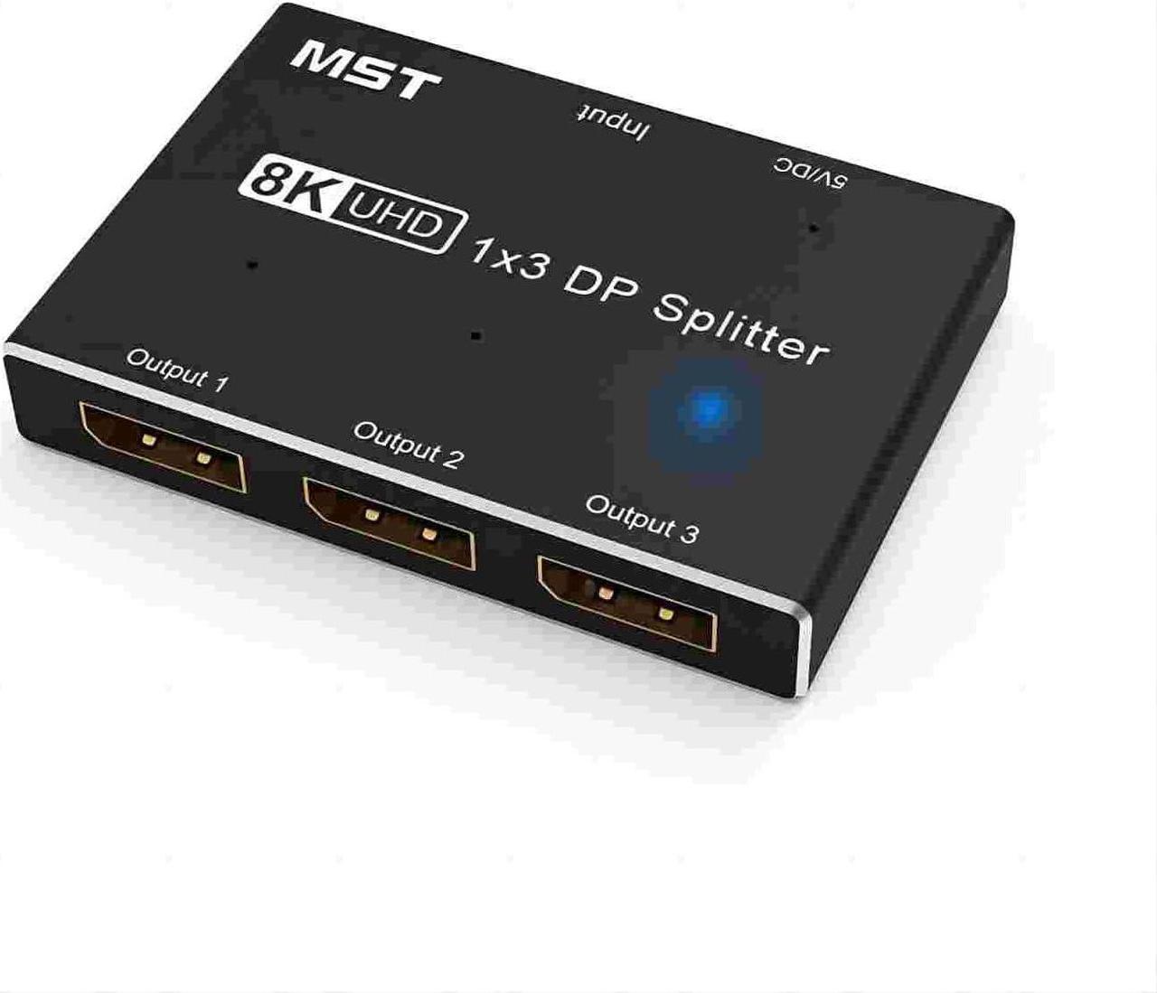 8K DisplayPort 1.4 MST Hub Splitter 1 in 3 Out DP to DP Video Converter for Video Card with MST Function Extend and Mirror Modes, (Windows PC only)