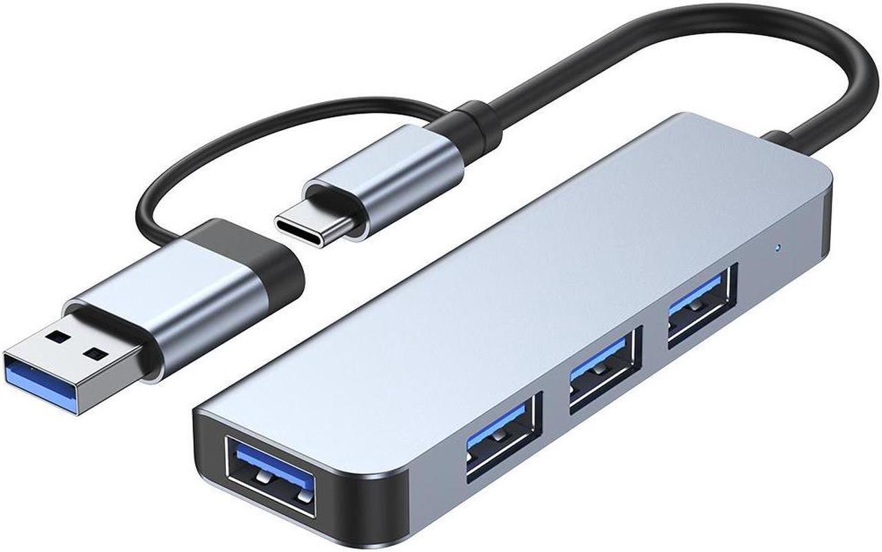 USB Hub, 4 Ports Double Adapter USB Extender Ultra Slim USB C to USB Adapter 3.0/2.0 Aluminum Alloy USB Splitter for Desktop Computer PC Mobile Phone and More Type C and USB Devices