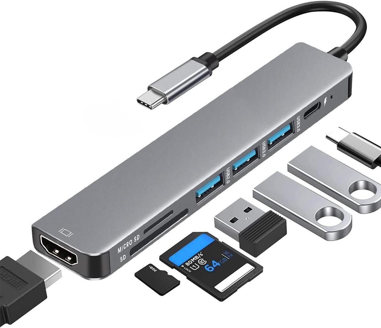 USB C Hub, USB C to HDMI Adapter 7 in 1 Docking Station Aluminum Alloy USB C Splitter with 100W PD, USB 3.0/2.0, SD/TF Card Reader Compatible with MacBook Pro/Air XPS and More Type C Devices