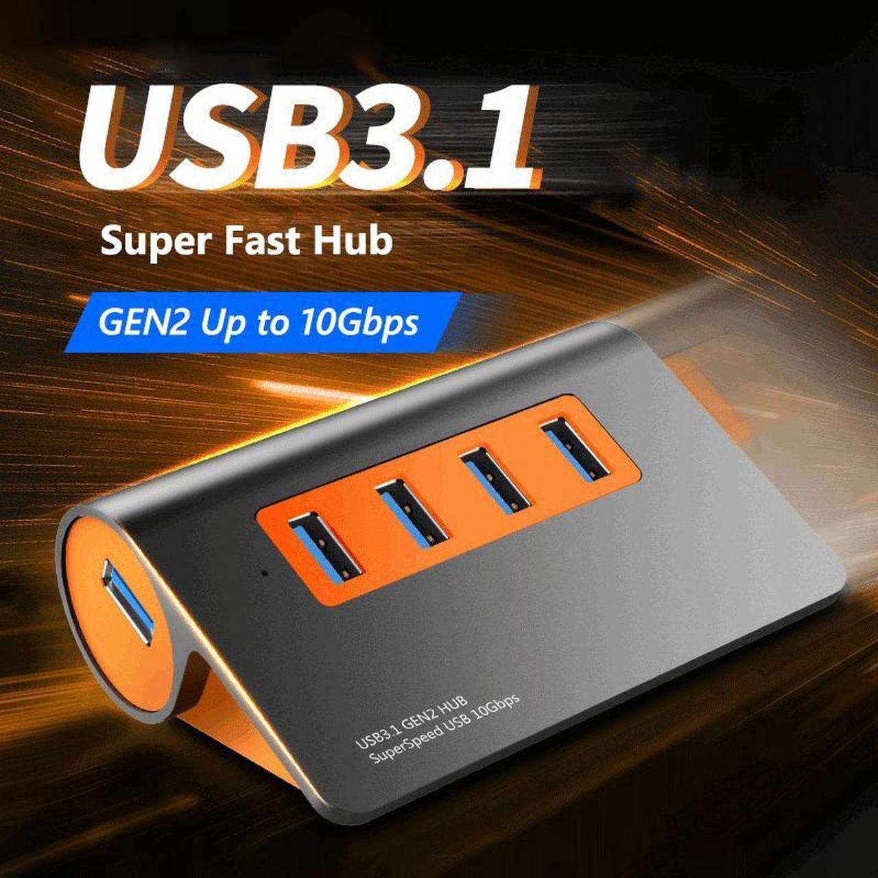 USB 3.0  Hub, 4 Port USB 3.1 Gen2 Data Hub 10 Gbps Multi USB Port Expander Dongle USB Extension Multiport Adapter with 3.3ft Cable USB Splitter for Laptop, PC, Webcam, Printer, Camera, Keyborad, Mouse