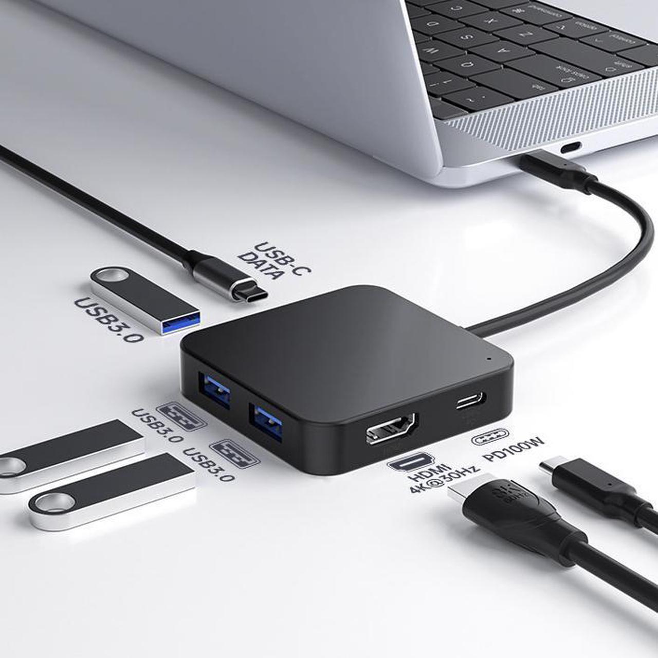 USB C Hub, 0.6ft 6-in-1 USB C OTG Dongle with 4K@30Hz HDMI , 100W PD, USB A 3.0, USB C for Laptop MacBook Pro/Air, USB C Hub Multiport Adapter, Type C Hub for Laptops and Other USB C Devices