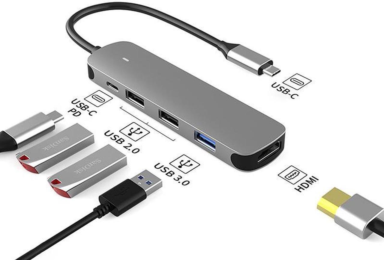 USB-C Multiport Adapter for MacBook, 5 in 1 USB C Hub, USB 3.0 5Gbps Data Port, 100W PD, 4K @30Hz HDMI, Ultra Slim Portable Data Hub Applicable for Laptop/Table/TV/Keyboard/Macbook,Type-C Device