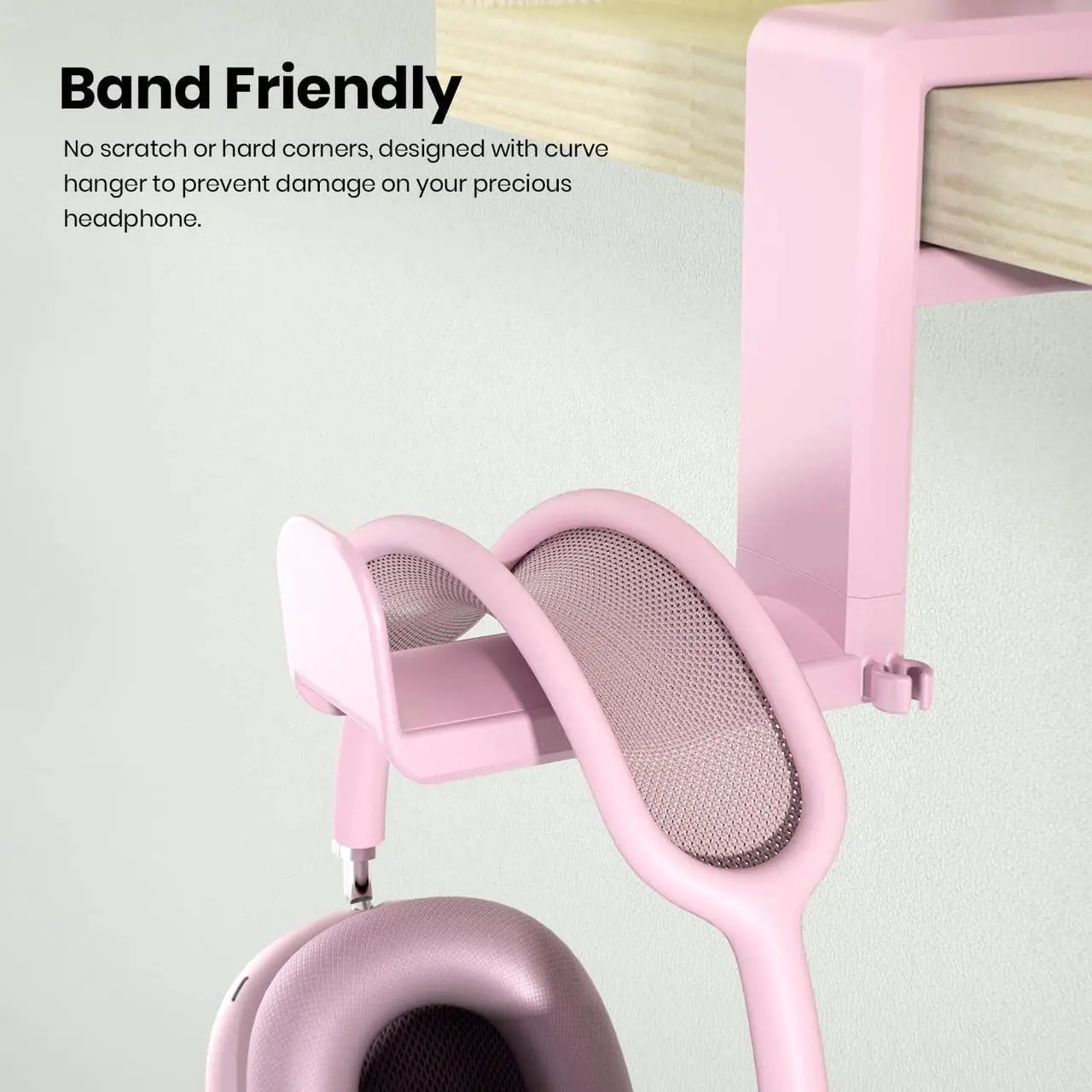 Alt view image 5 of 6 - PC Gaming Headset Headphone Hook Holder Hanger Mount, Headphones Stand with Adjustable & Rotating Arm Clamp, Under Desk Design, Universal Fit, Built in Cable Clip Pink