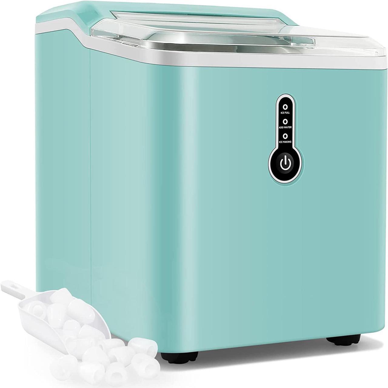 Ice Makers Countertop, 9 Bullet Ice in 6-9 Mins with Ice Scoop and Basket, 26.5 Lbs per Day, Portable Ice Maker for Home Office Camping Party RV, Blue