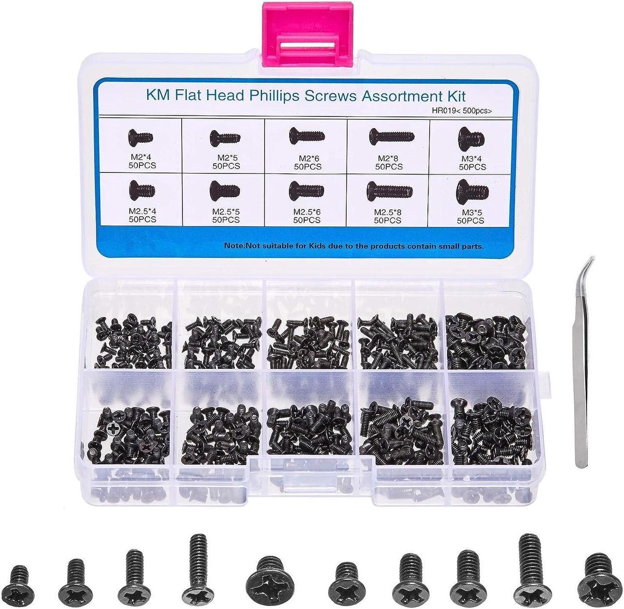 500pcs M2 M2.5 M3 Laptop Notebook Computer Replacement Screws Kit, PC Flat Head Phillips Screw Assortments, Countersunk SSD Electronic Repair Accessories for Sony DELL Samsung IBM HP Toshiba