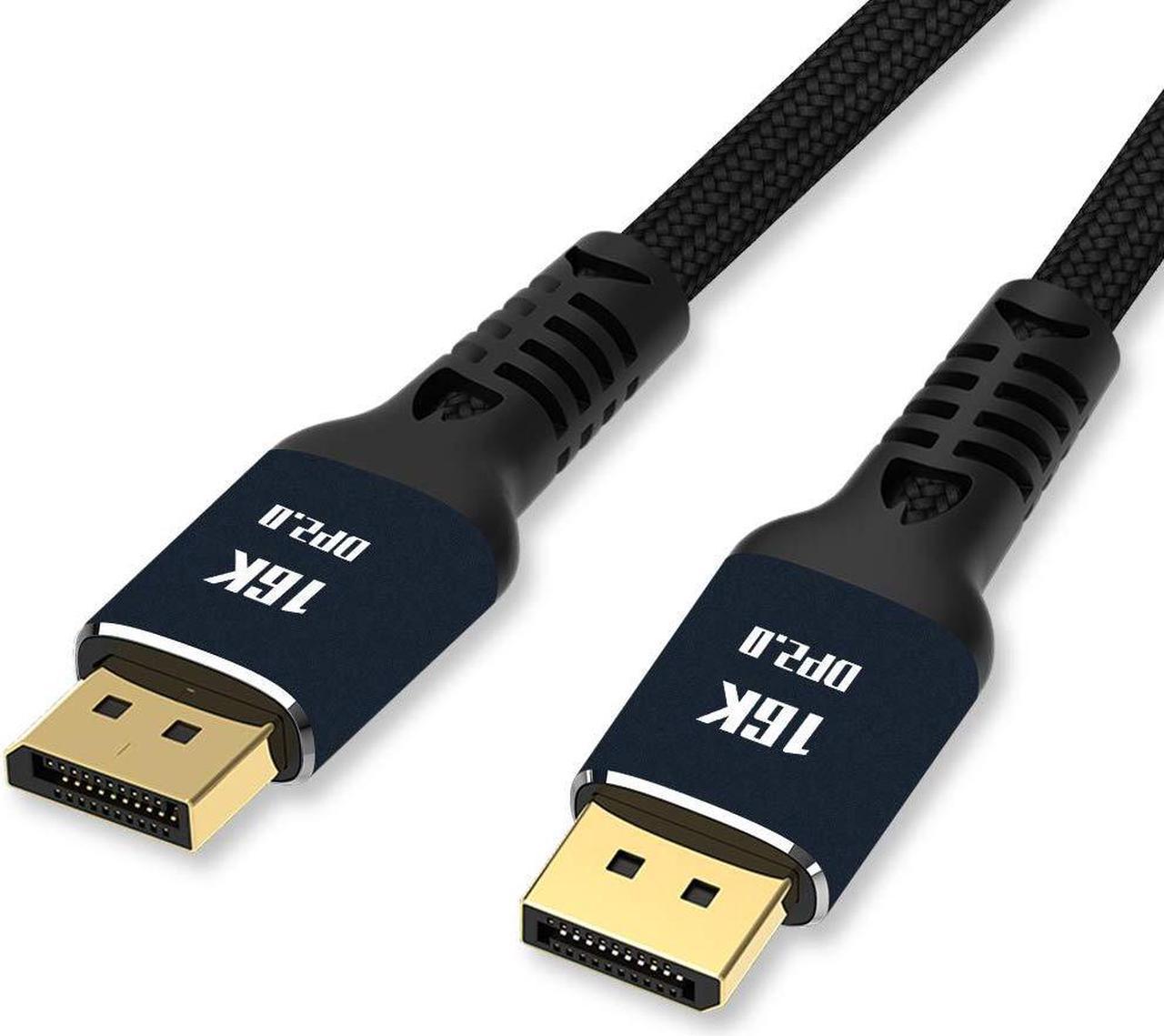 16K DisplayPort to DisplayPort 2.0 Cable - 15ft 10ft 6.6ft 5ft 3ft - DP 2.0 DP 1.4 Cord, Ultra HD 16K-10K-8K @ 60Hz, 4K @ 144Hz / 165Hz, 80 Gbps, HDCP 3D Nylon Braided Long DisplayPort Cable