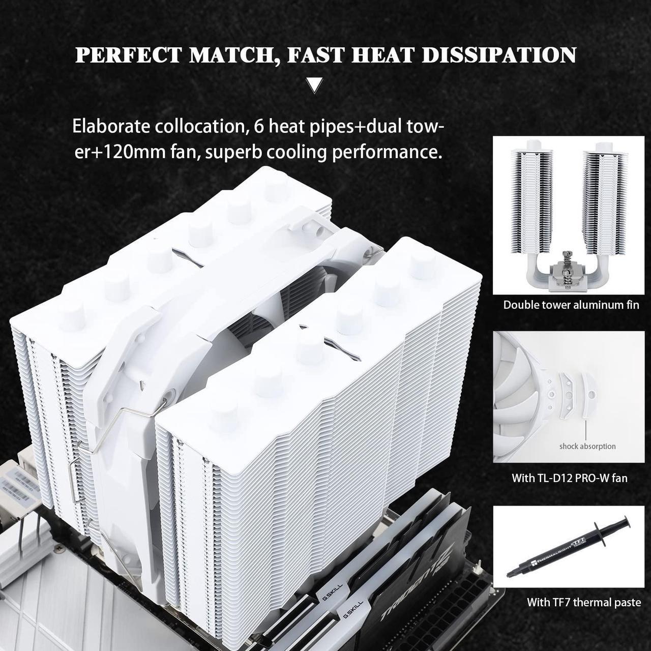 Alt view image 6 of 7 - Silver Soul 135 White Dual Towers 6mm Heatpipes*6, 120*120*25mm Fan for 115X/1200/2011-3/2066/1700, AM4/AM5, Thermalright SS135 White