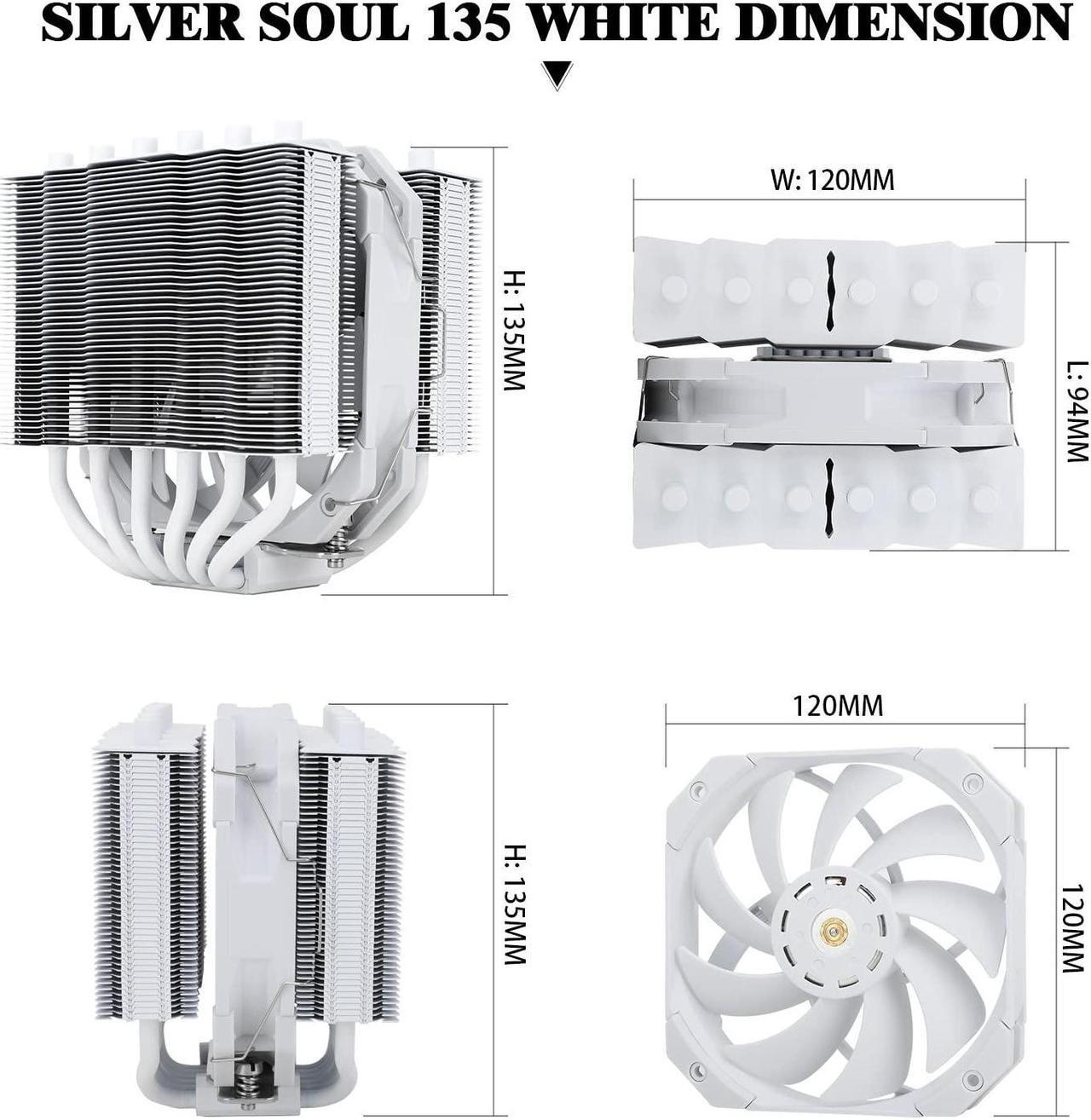 Alt view image 3 of 7 - Silver Soul 135 White Dual Towers 6mm Heatpipes*6, 120*120*25mm Fan for 115X/1200/2011-3/2066/1700, AM4/AM5, Thermalright SS135 White