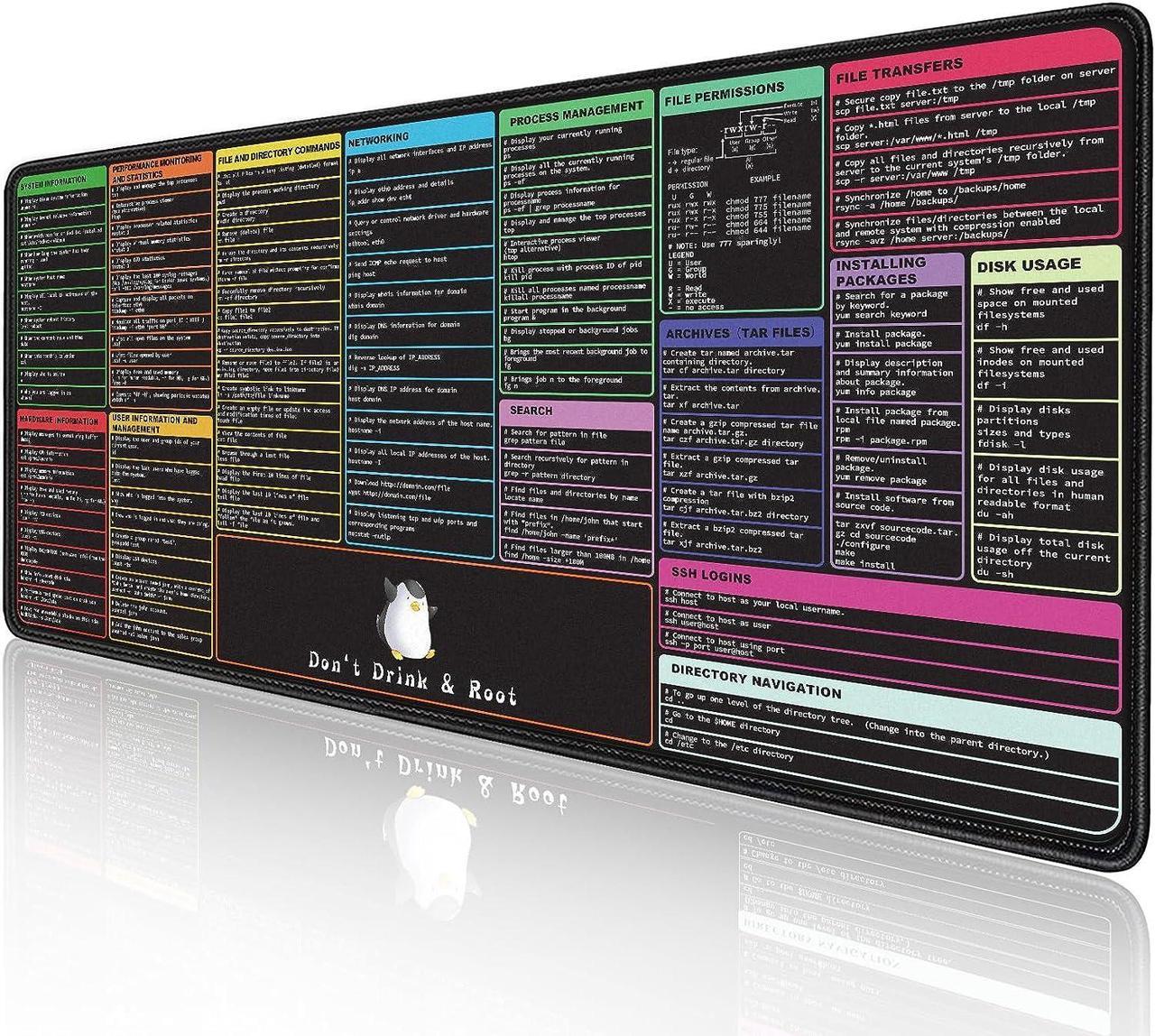 Linux Commands Line Mouse Pad, Shortcuts Cheat Sheet to Kali/Red Hat/Ubuntu/OpenSUSE/Arch/Debian/Unix Programmer, Extended Large Desk Mat, 35.4×15.7"