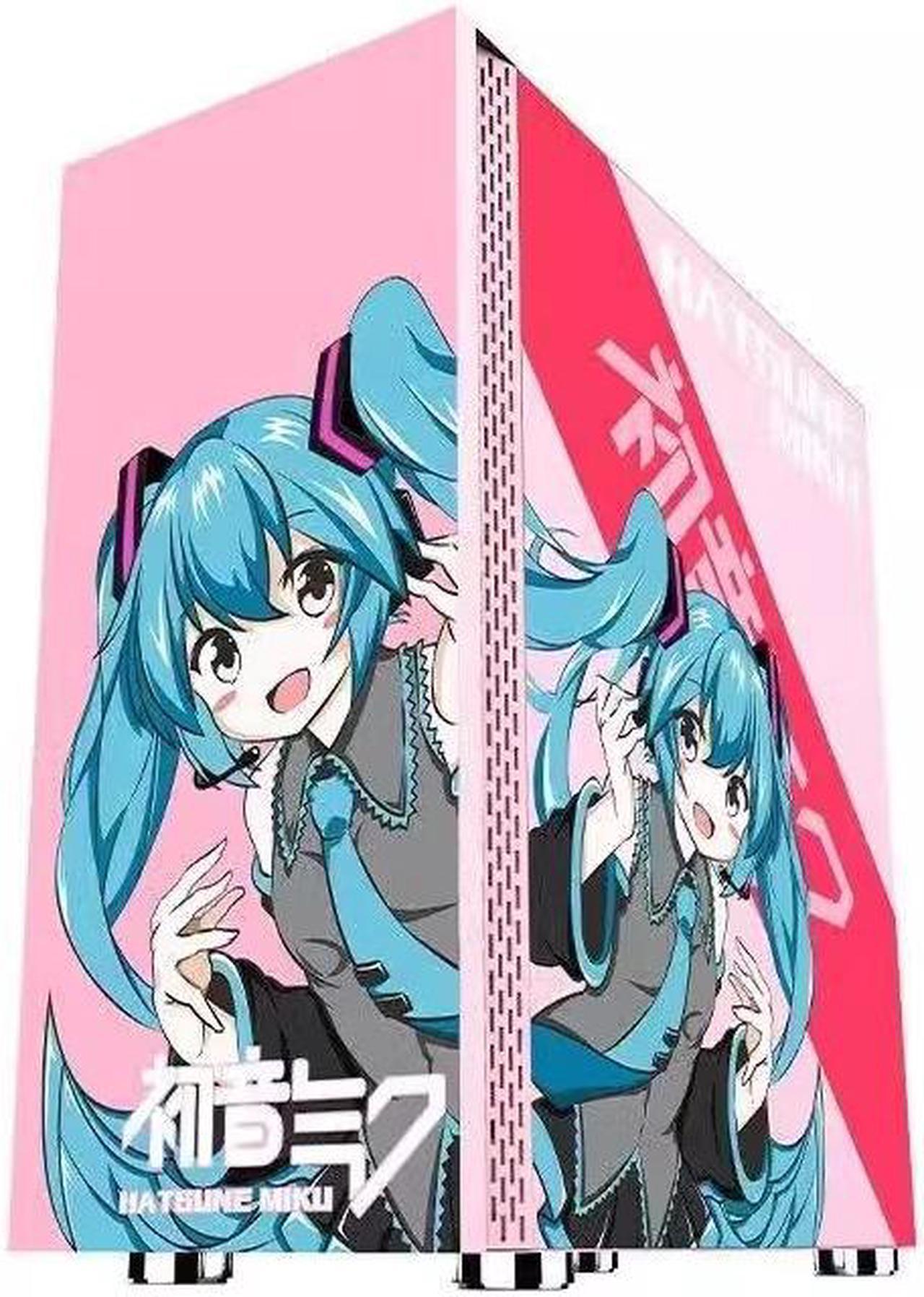 CORN Hatsune Miku ATX/Micro-ATX/iTX Middle Tower Gaming Computer Case Support 240mm Liquid Cooling Pink / Blue