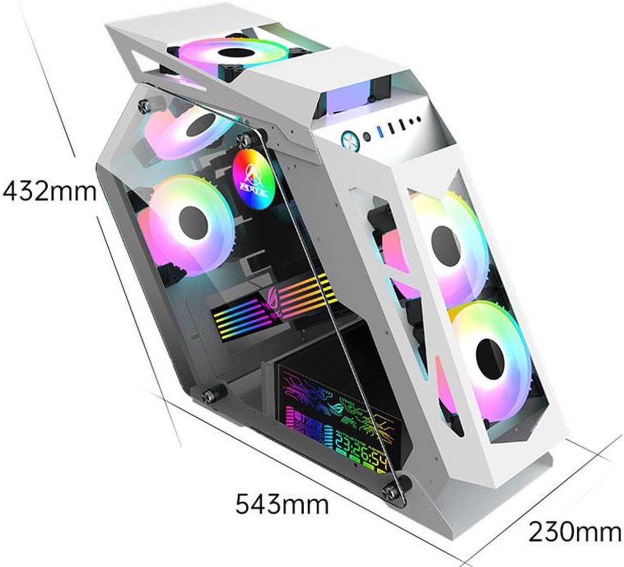 Alt view image 3 of 4 - CORN Opened(Not Dustproof) PC Case, Tempered Glass Gaming Desktop Computer Case, Micro ATX/Mini ITX with Light Board(Gundam) and 120mm Fan*6,Support 240 Liquid Cooling, Unique Appearance White