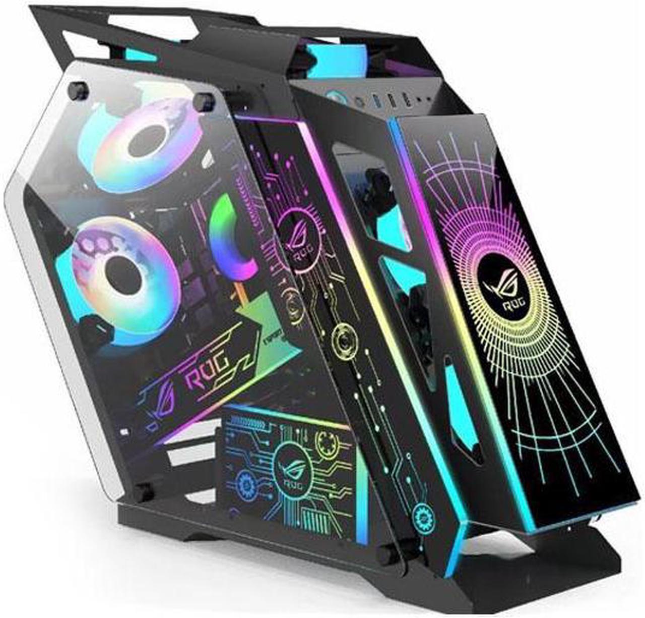 Main image of CORN Opened(Not Dustproof) PC Case, Tempered Glass Gaming Desktop Computer Case, Micro ATX/Mini ITX with ROG Light Board and 120mm Fan*6, Support 240 Liquid Cooling, Unique Appearance
