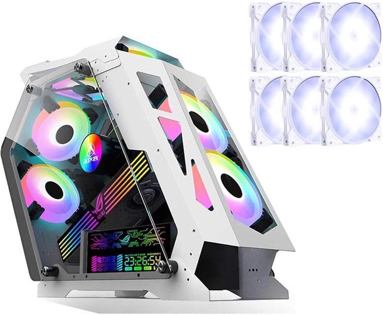 Alt view image 4 of 4 - CORN Opened(Not Dustproof) PC Case, Tempered Glass Gaming Desktop Computer Case, Micro ATX/Mini ITX with Light Board(Gundam) and 120mm Fan*6,Support 240 Liquid Cooling, Unique Appearance White