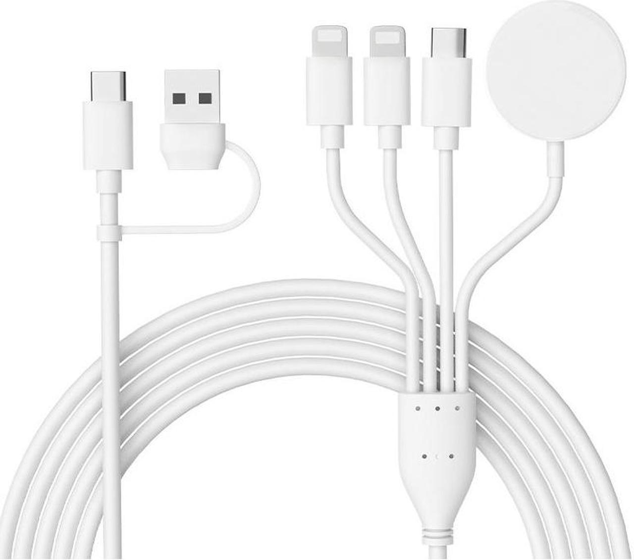 4 in 2 Multi Charging Cable for iWatch/iPhone,USB C Cable Universal Travel Charger with 2xiOSPort Type C Compatible with iPhone iWatch Series SE/8/7/6/5/4/3/2/1 Samsung S23 S22 S21-4FT